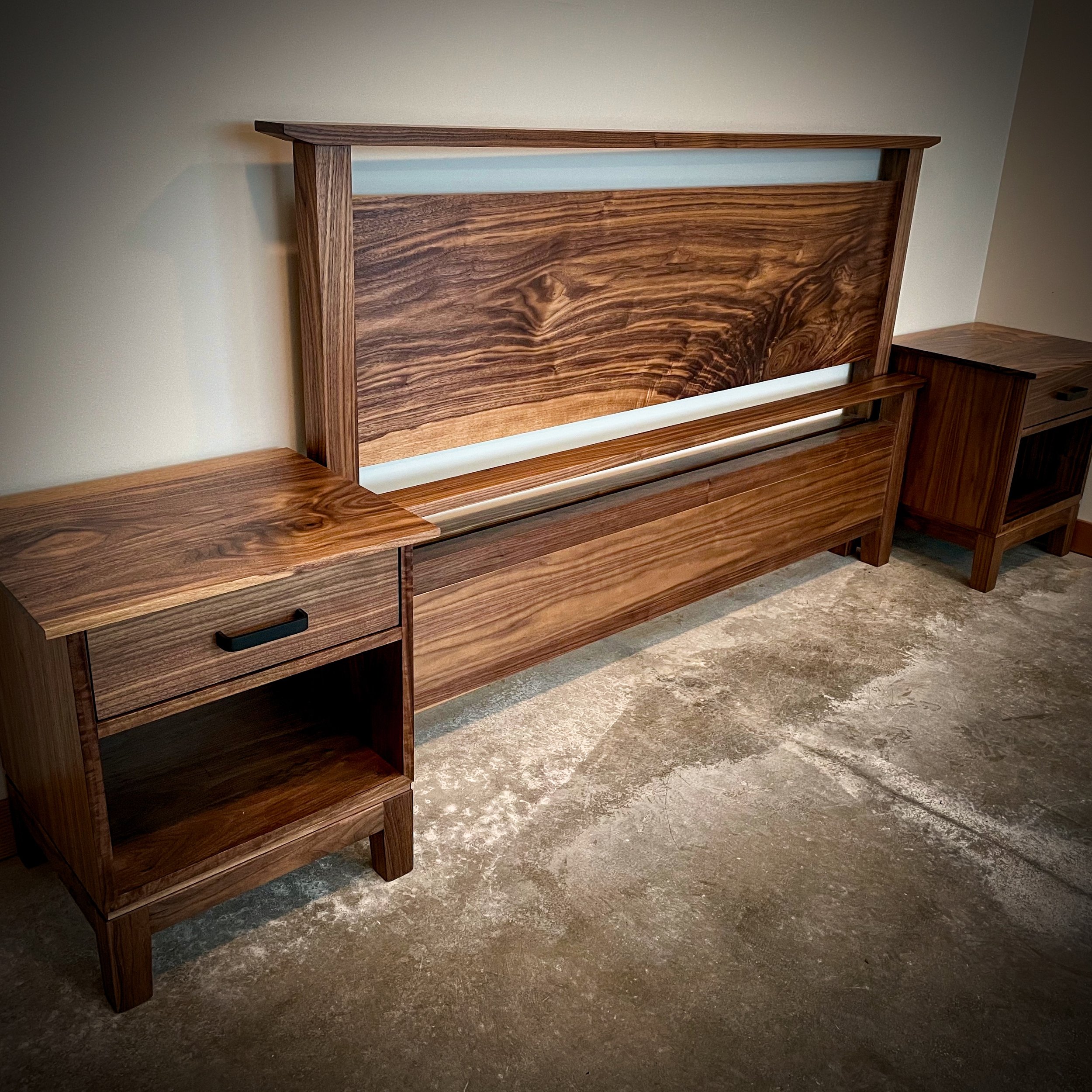 Walnut Bed with night stands - Thomas Lutz Furniture