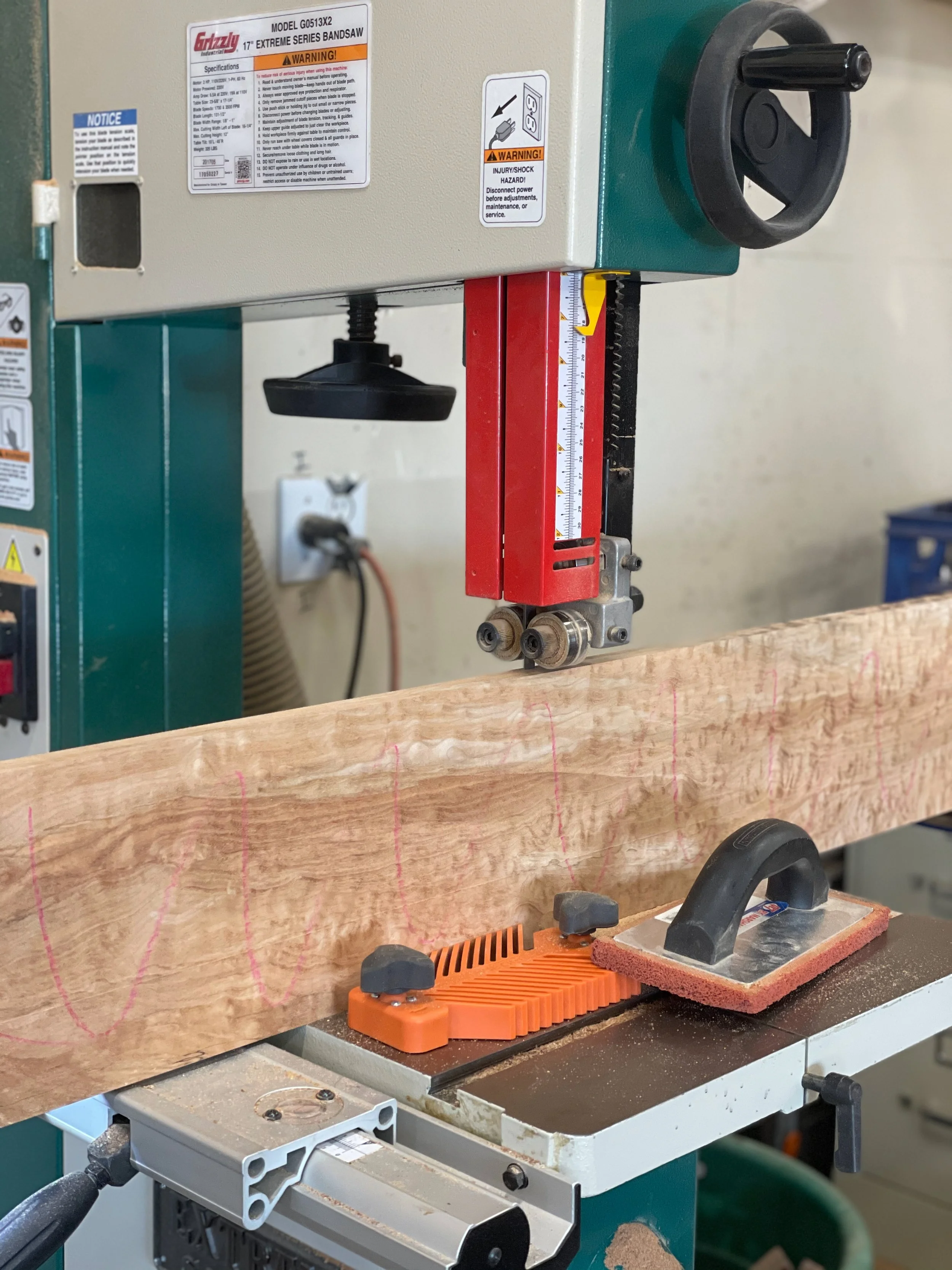 bandsaw cutting thick maple slab