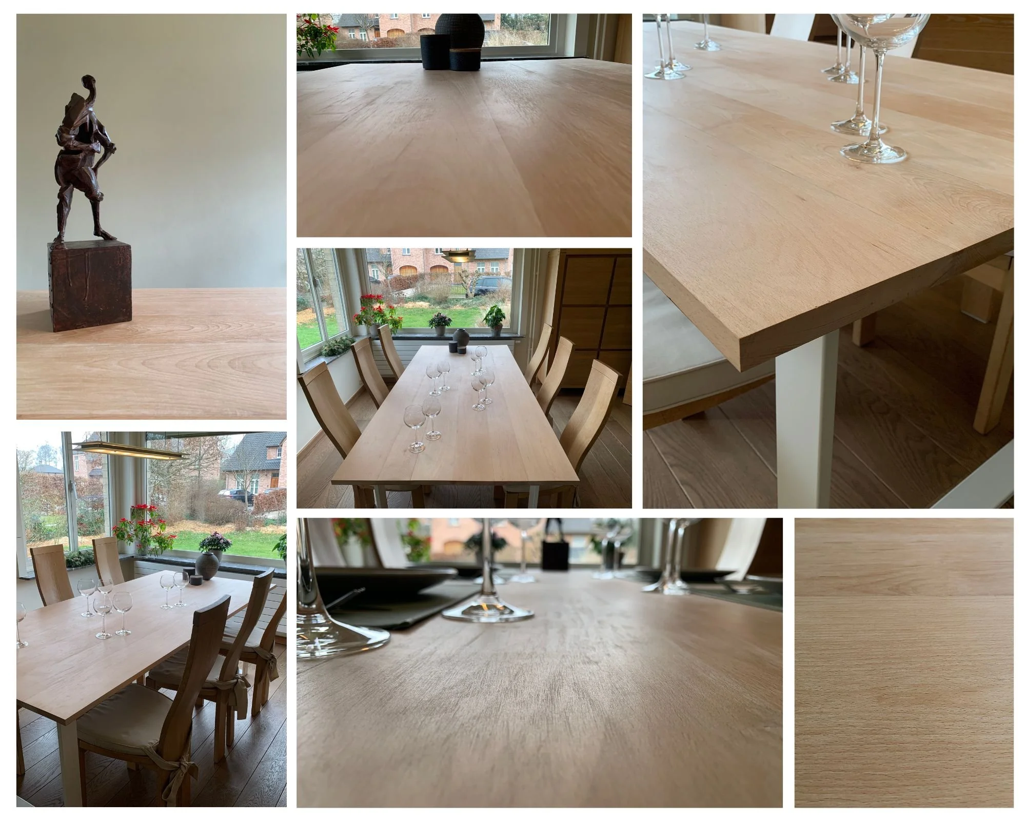 Ruime Eettafel in beuk met stalen onderstel