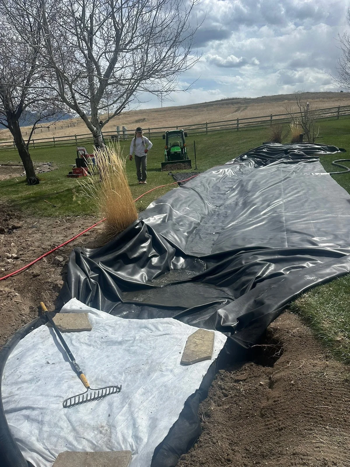 A large tarp meant for large water features installed by White Pines in Paradise Valley, Montana.