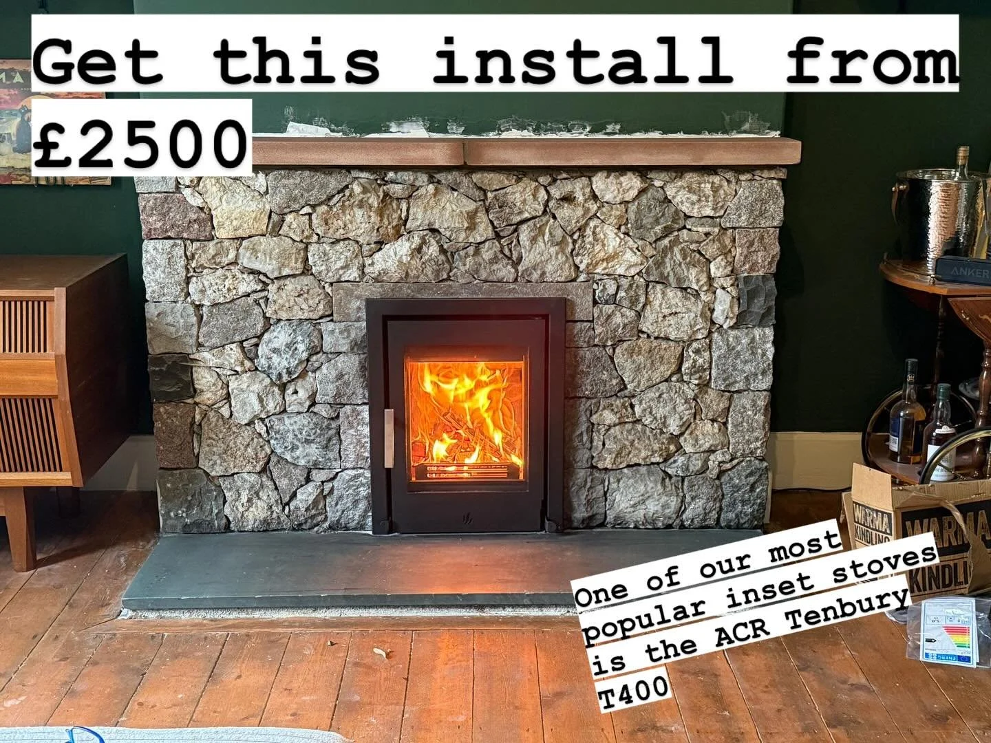One of our most popular inset stoves is the ACR Tenbury T400 as it is an affordable multifuel stove which fits perfectly into a standard 16x22&rdquo; open fire space. It takes the efficiency of an open fire which is around 20% up to over 80% efficien