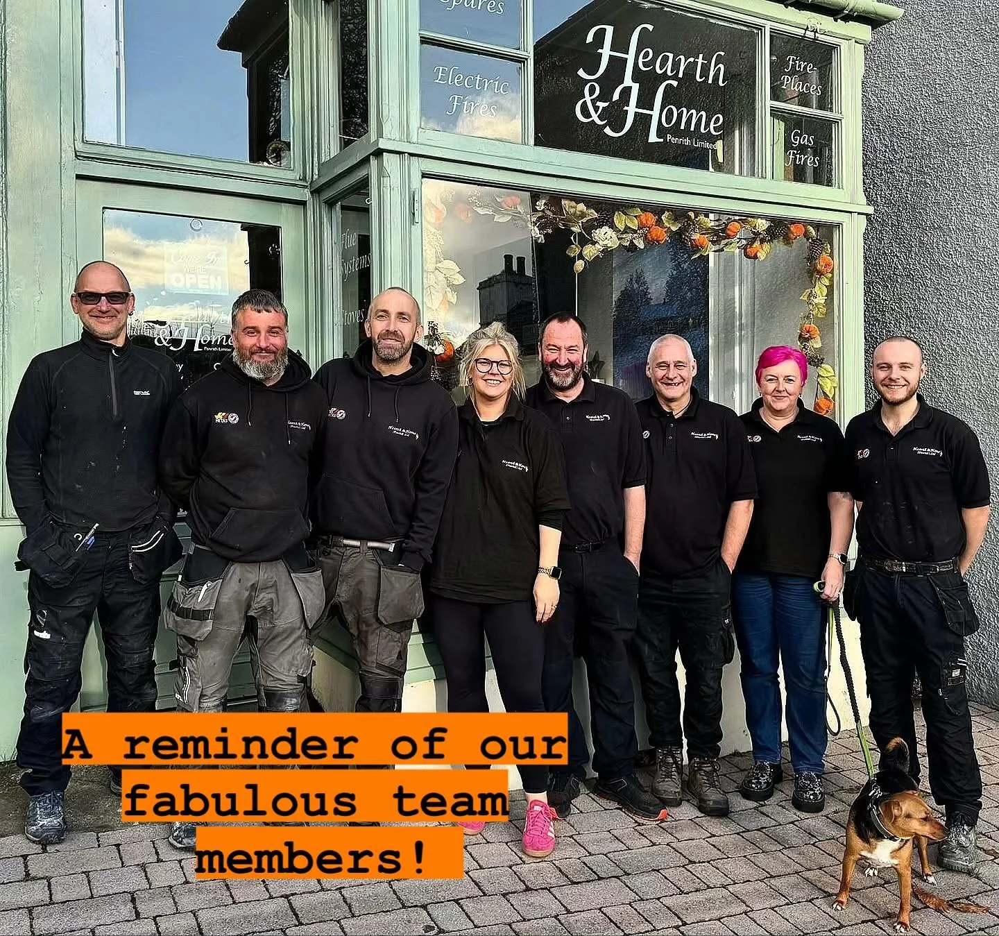 Meet the whole team! (from left to right)
Martin Lewthwaite - Installer  Gavin Cowe - Roofer  Gavin Wilby - Sweep/Service engineer  Hannah Hilland - Owner/Organiser  Stuart Hilland - Owner/Site surveyor  Andy Ingham - Installer  Helen Ingham - Bookke