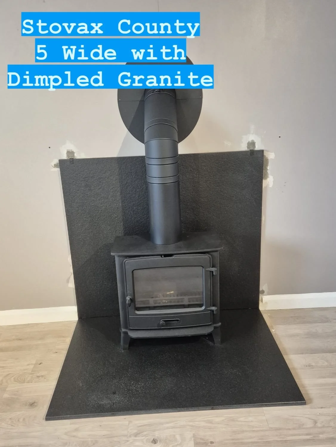 A simple back panel and hearth for your Stove can make a massive design impact on your room, this gorgeous Stovax County 5 Wide Multifuel Stove on a matching back panel and hearth in Dimpled Granite looks great! If you&rsquo;d like to discuss an inst