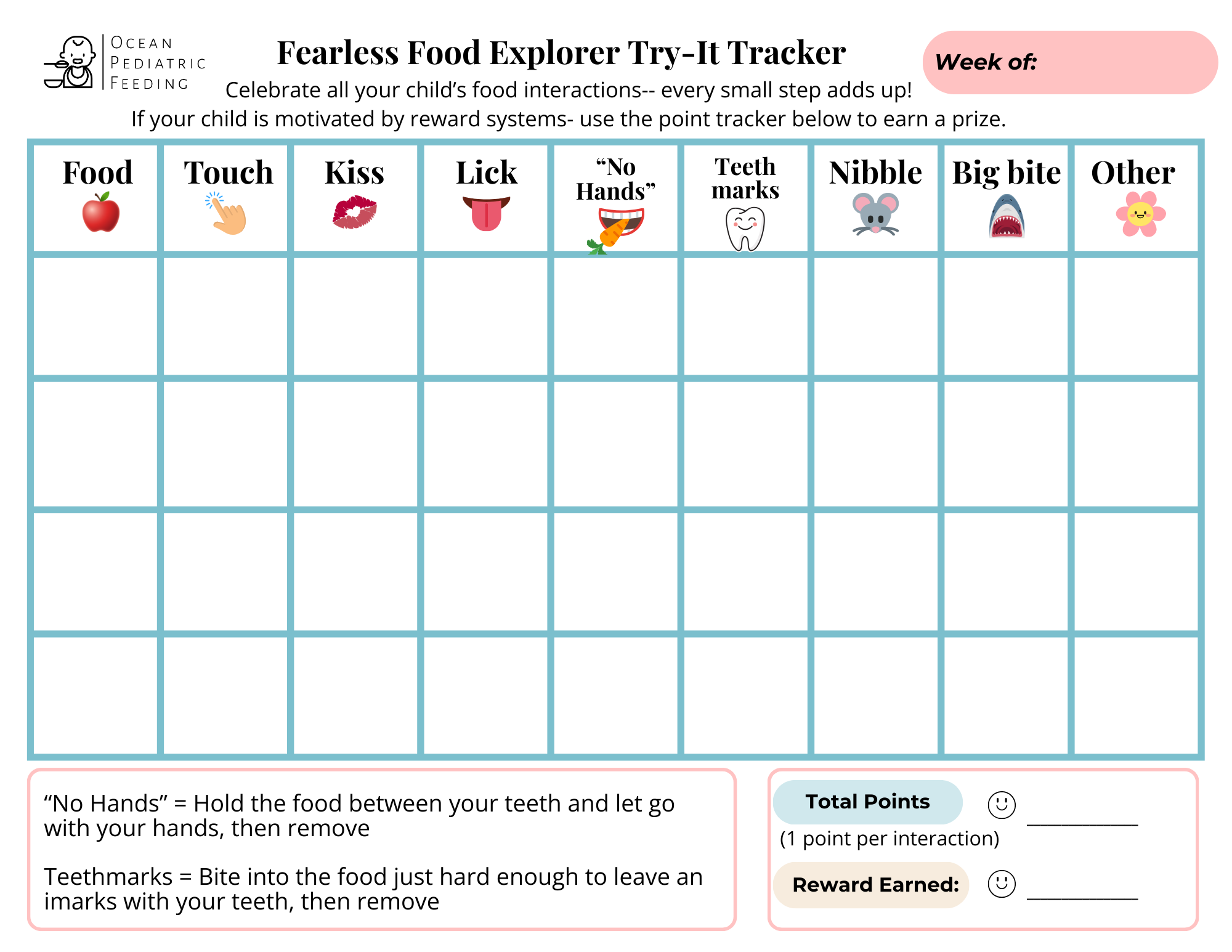Fearless Food Explorer Weekly Tracke