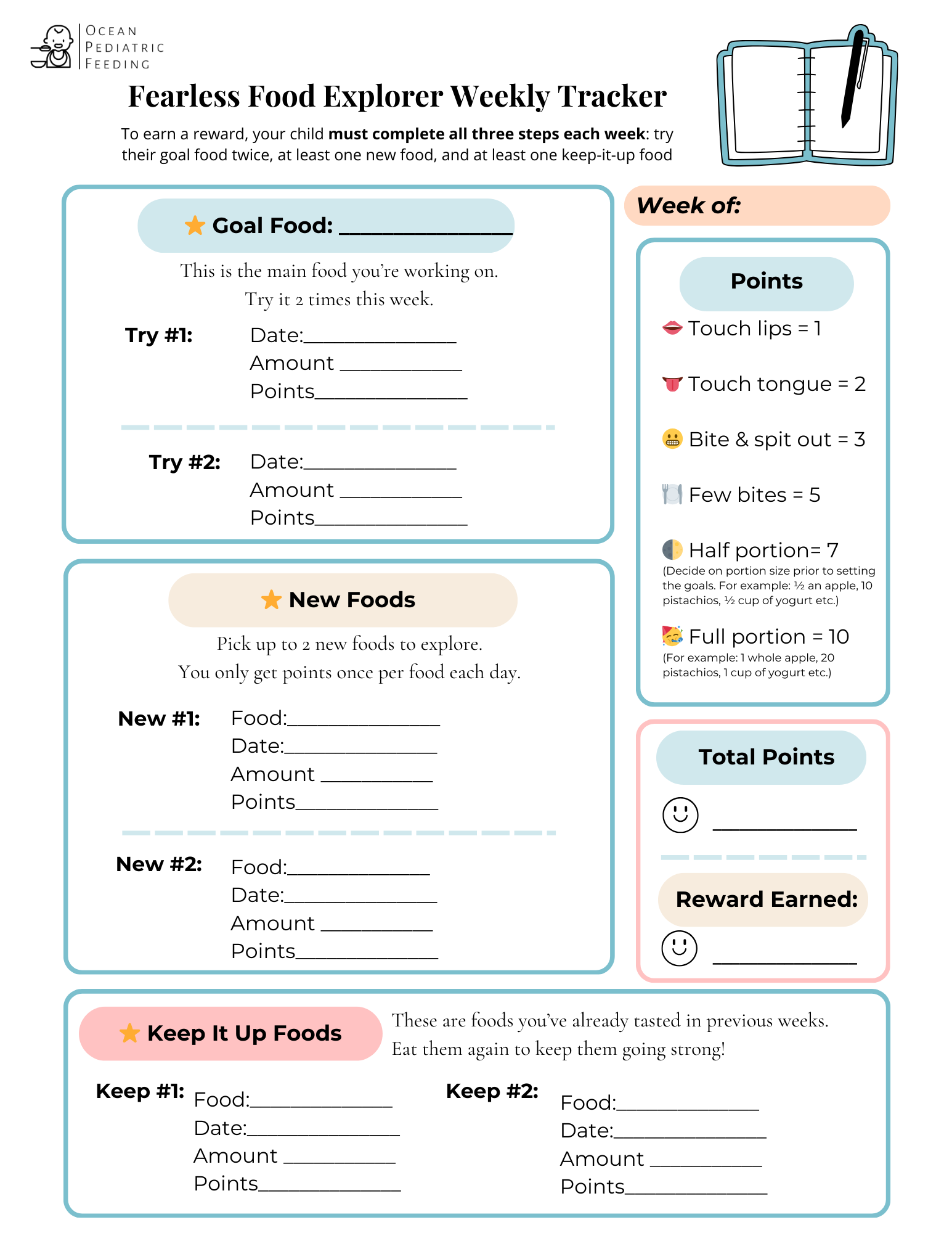 Fearless Food Explorer Weekly Tracke