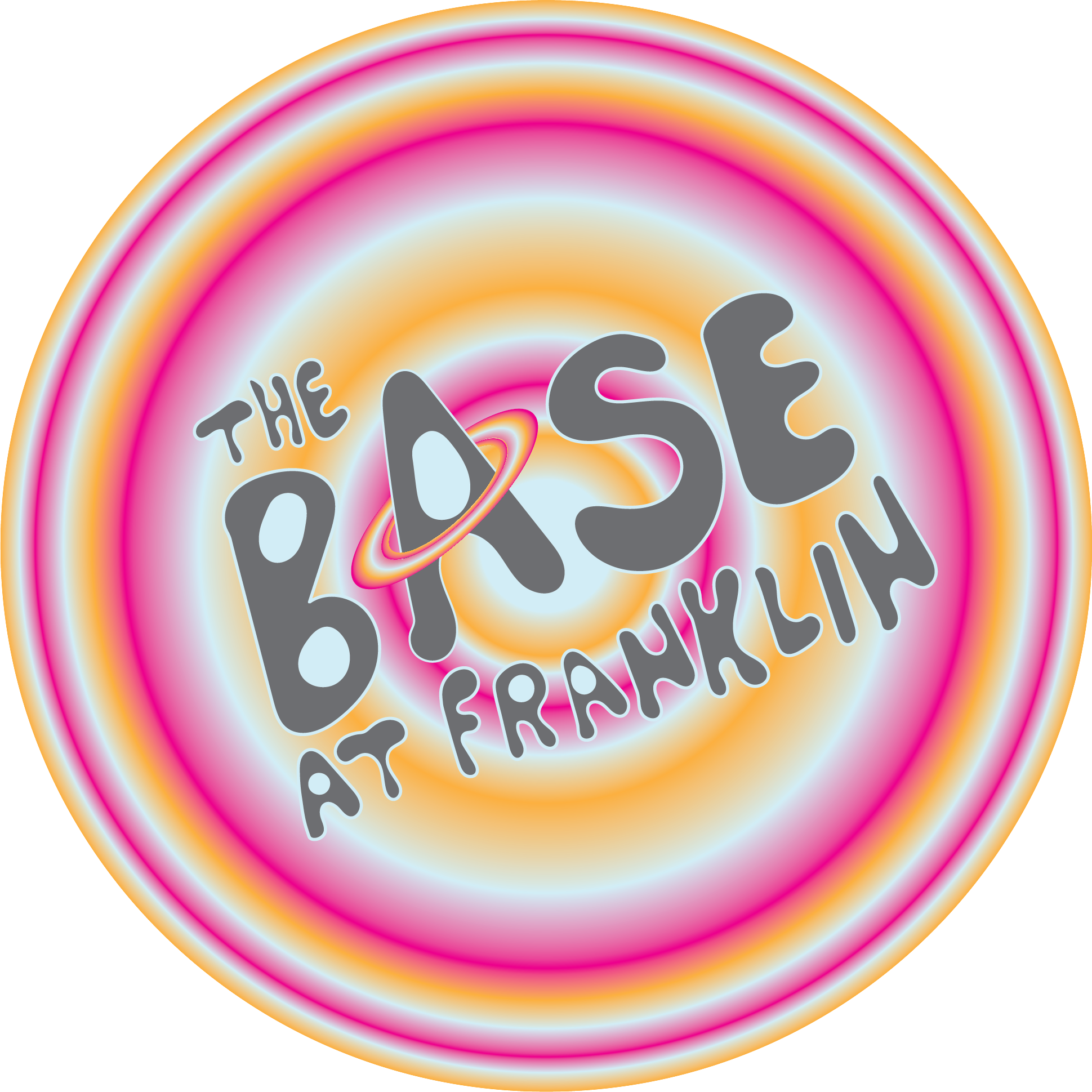 Colorful psychedelic swirl with the words "The Oasis" in the center in stylized font.
