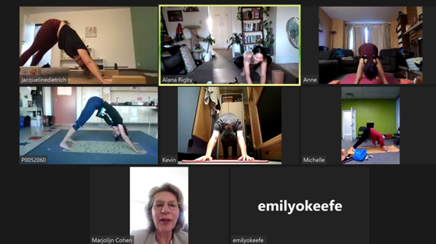 zoom call of students doing yoga