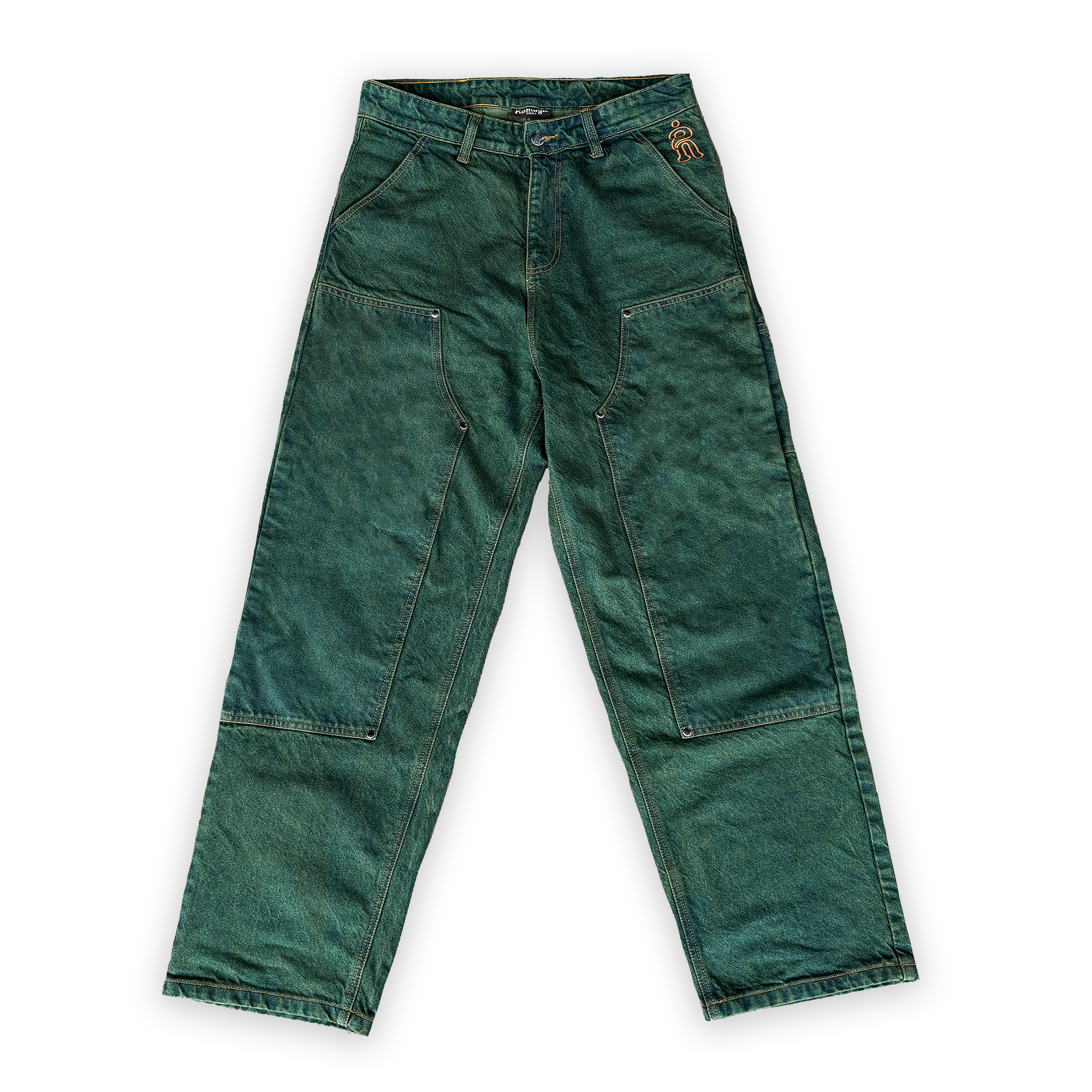 'KENWYN DENYM' DOUBLE KNEE JEANS (FOREST/ORANGE)