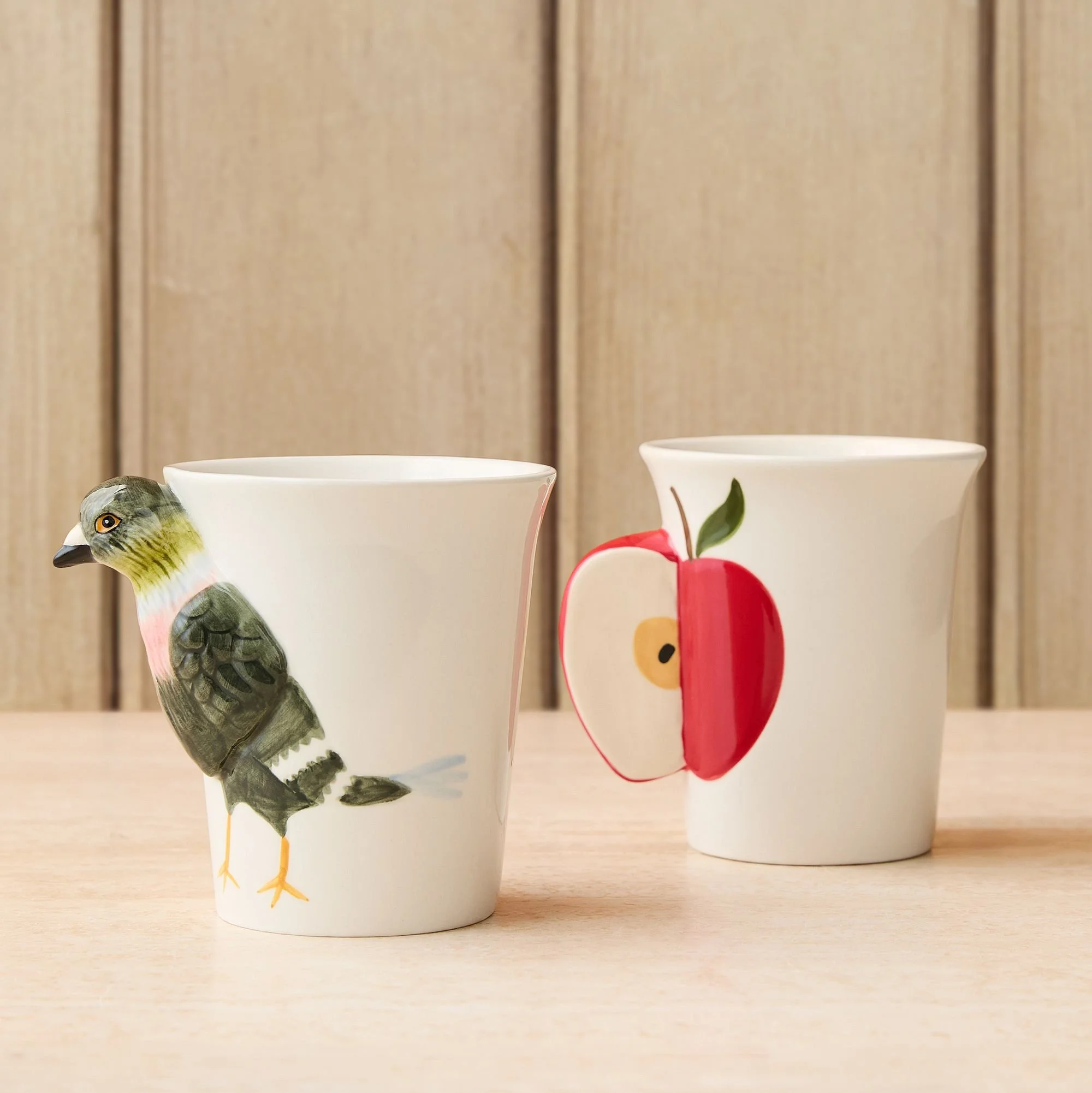Ceramic Pigeon and Apple Mugs
