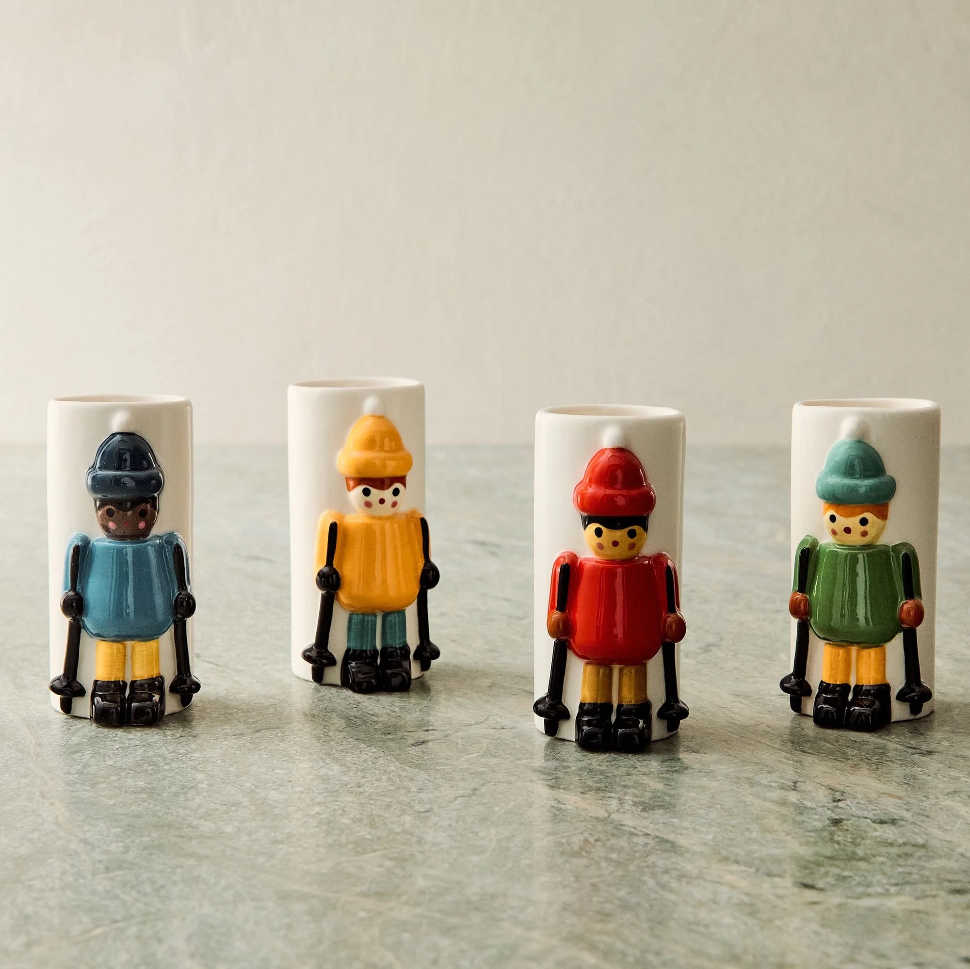 Ceramic Skier Shot Glasses