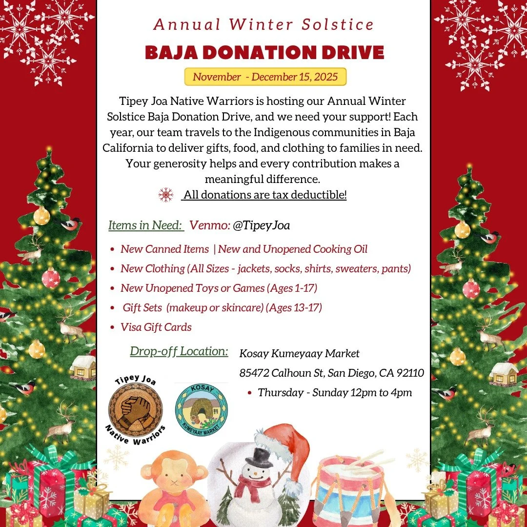 We&rsquo;re getting ready for our annual Winter Solstice Baja Donation Drive and we need your help! From now until December, we&rsquo;re collecting new, unopened items to bring joy to Indigenous families in Baja. Our team will travel to several commu