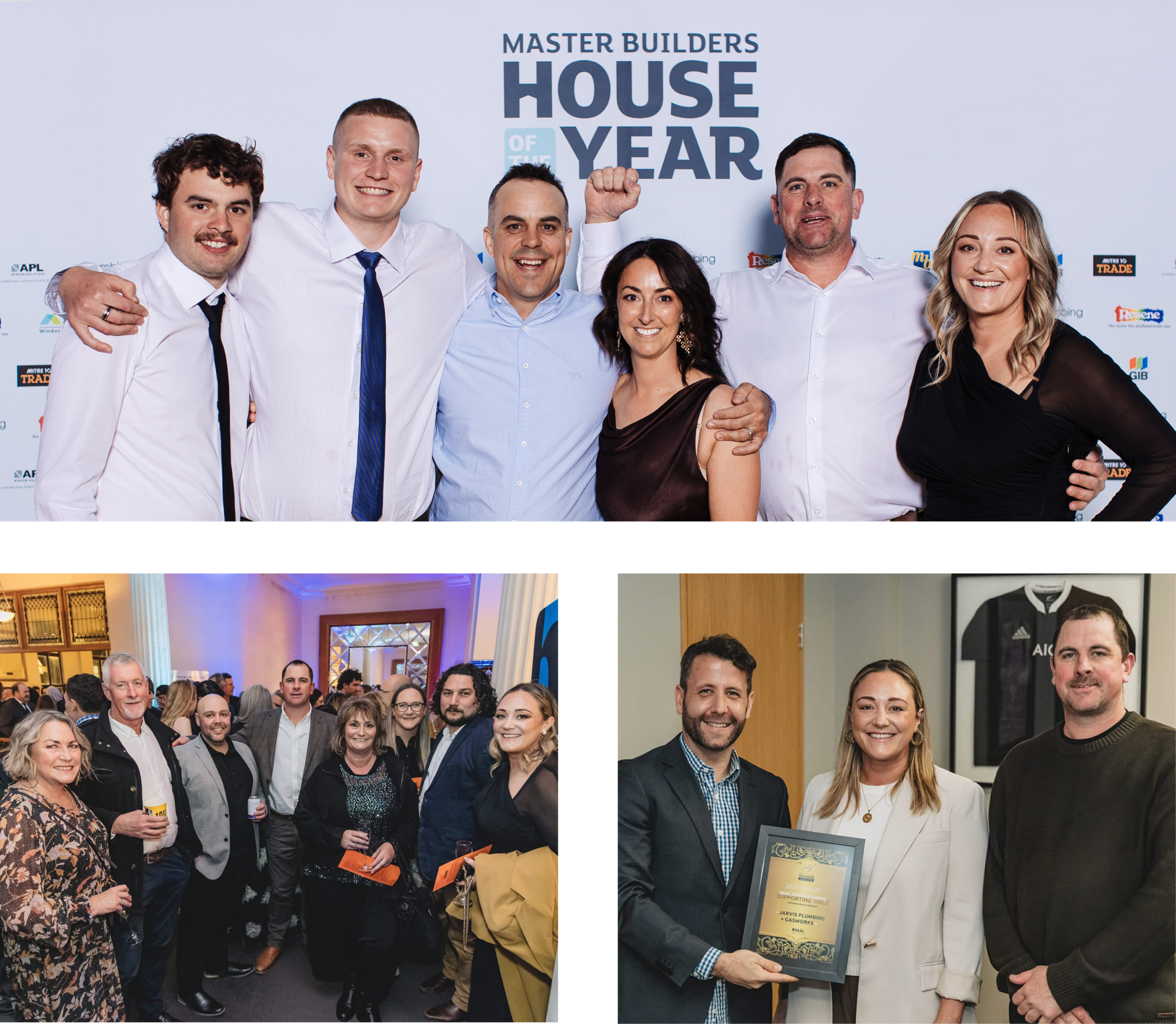 Jarvis Plumbing + Gasworks owners Dan and Rhiannon Jarvis at the House of the Year 2025 Awards with project partners Hodson Construction, winners of the supreme award. Also pictured are previous directors Dave & Genny Jarvis