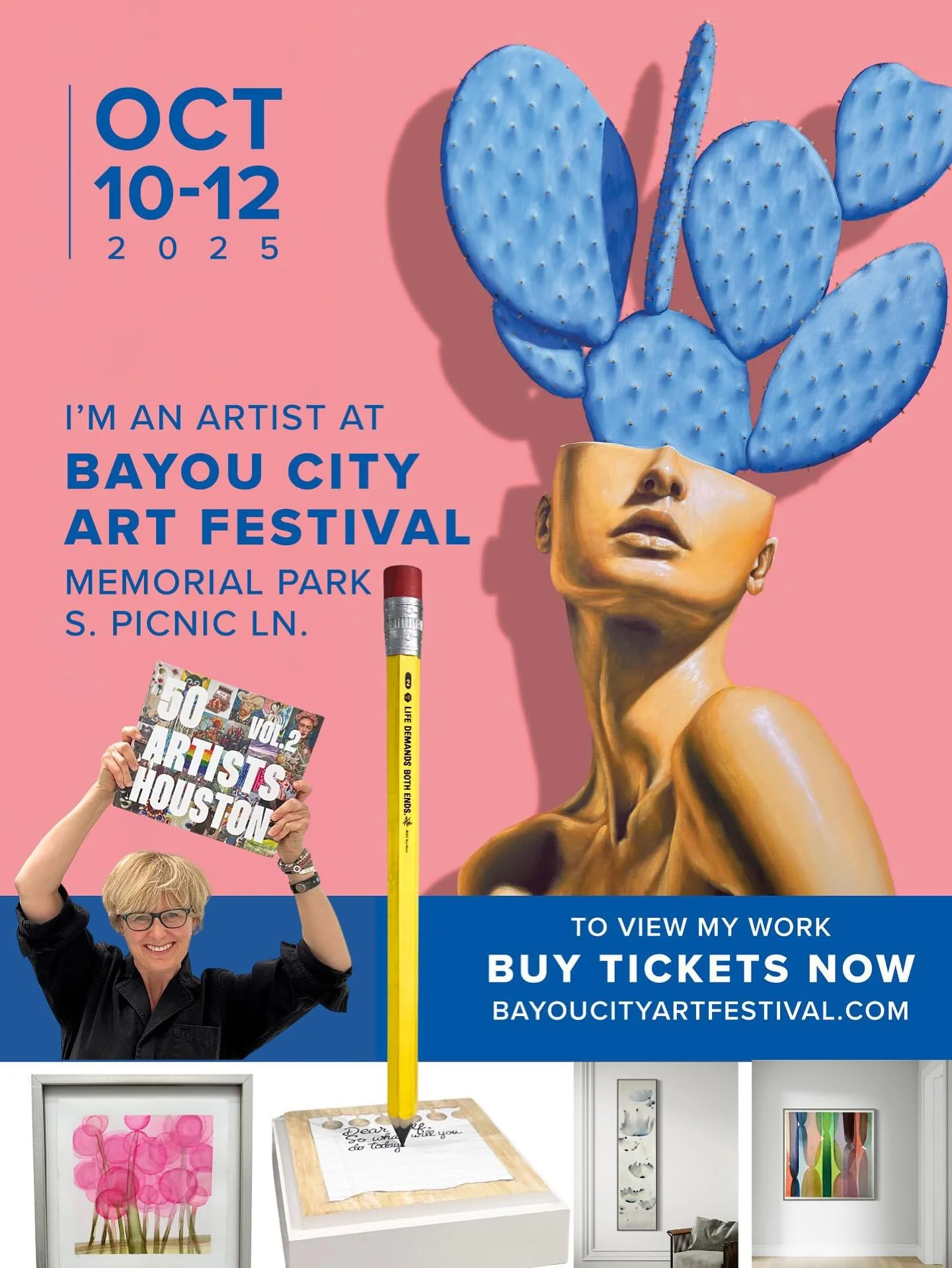Get your tickets for the @bayoucityartfestival and check out the VIP hospitality lounge this year! And &hellip;. THIS Friday, Oct 3rd - join me and many artists for the &ldquo;50 Artists Houston&rdquo; book signing and art exhibit! Tickets:  https://
