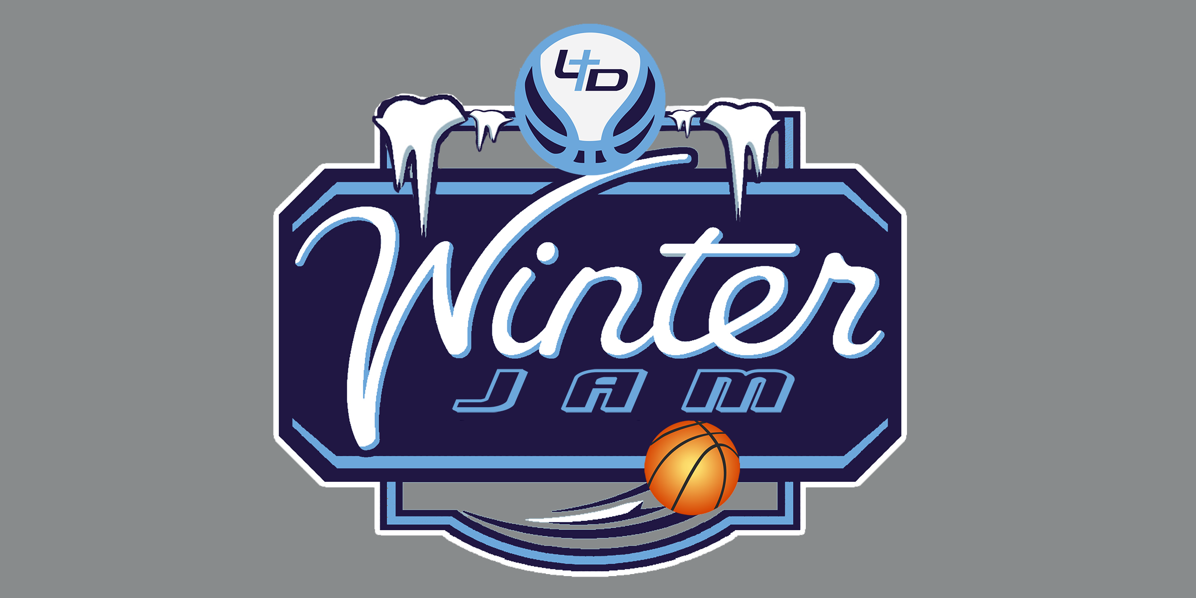 Winter Jam logo featuring a basketball, ice icicles, and a circular emblem with '4d' on top.