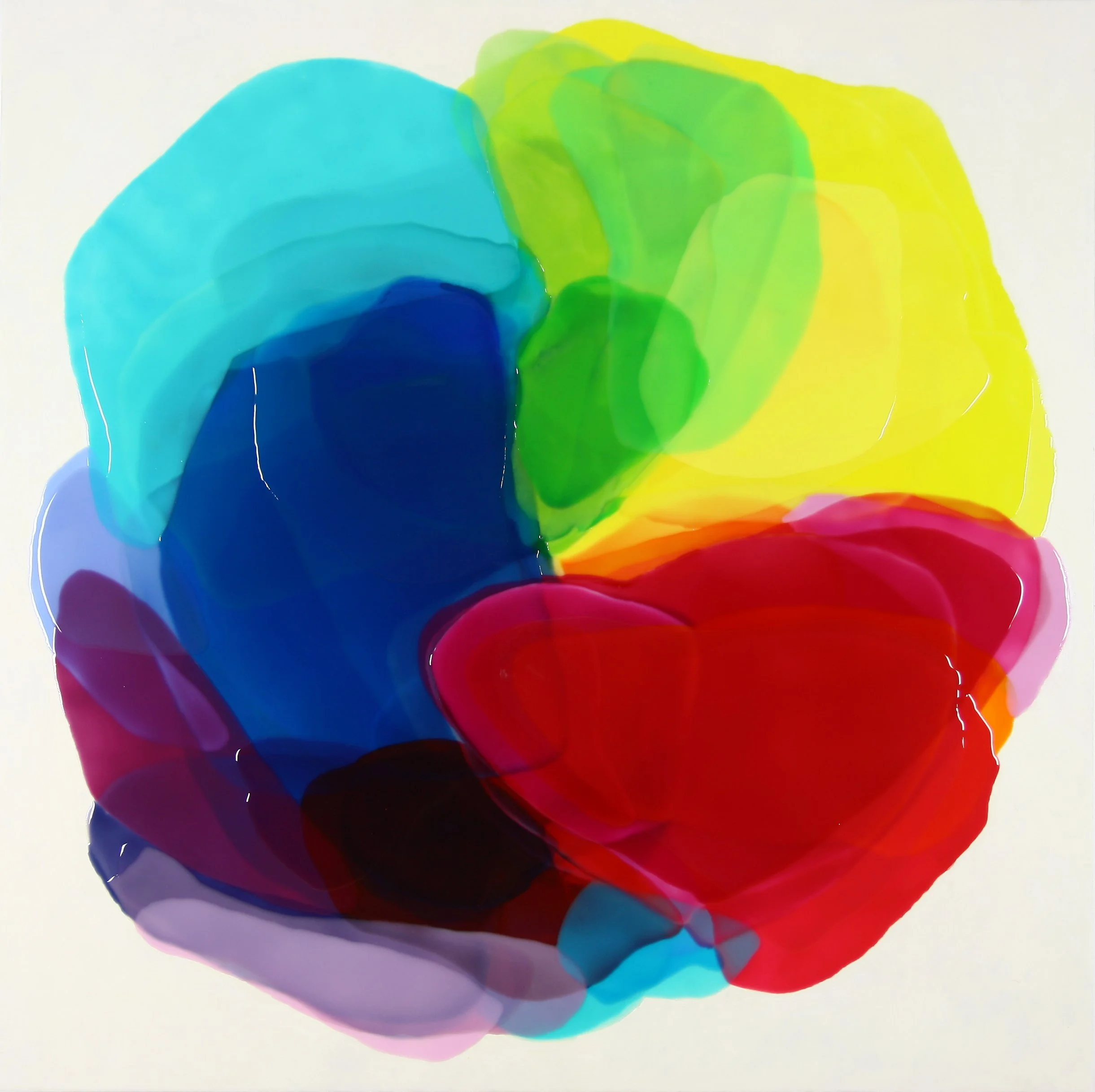 MAGENTA BLEND, Oil and epoxy resin, acrylic background on wood, 36 x 36 inches, 2026 | Available in Studio 