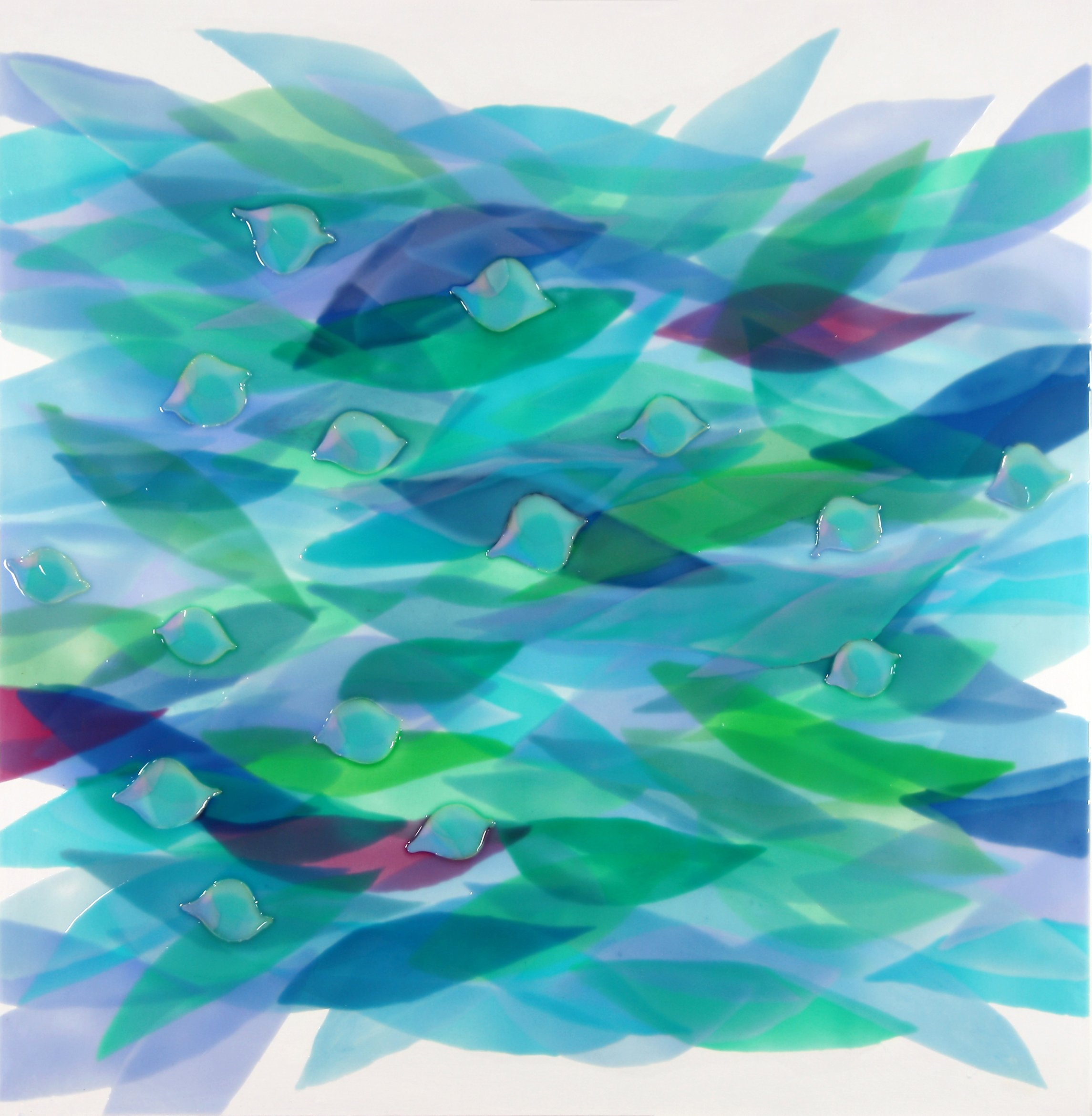 IN/OUT CURRENTS, Oil and epoxy resin, acrylic background on wood, 36 x 36 inches, 2026 | Available in Studio 