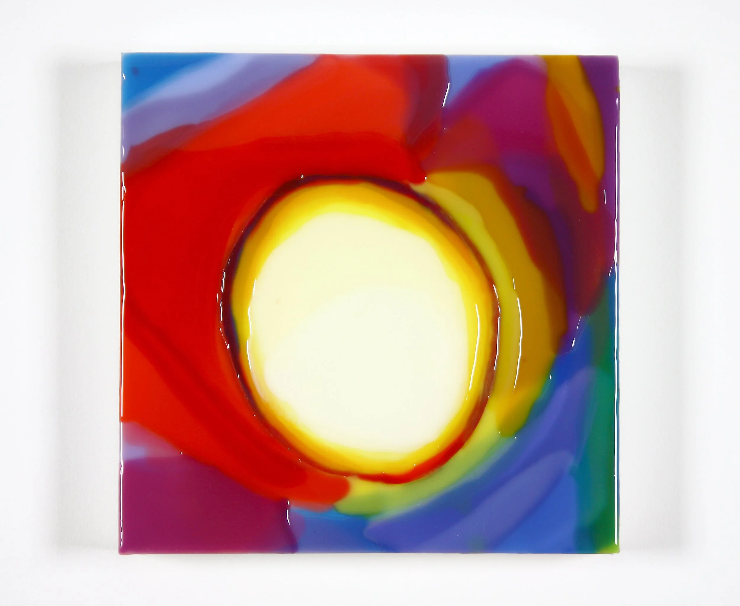 RADIANCE 3, Oil and epoxy resin, acrylic background on wood, 12 x 12 inches, 2025 