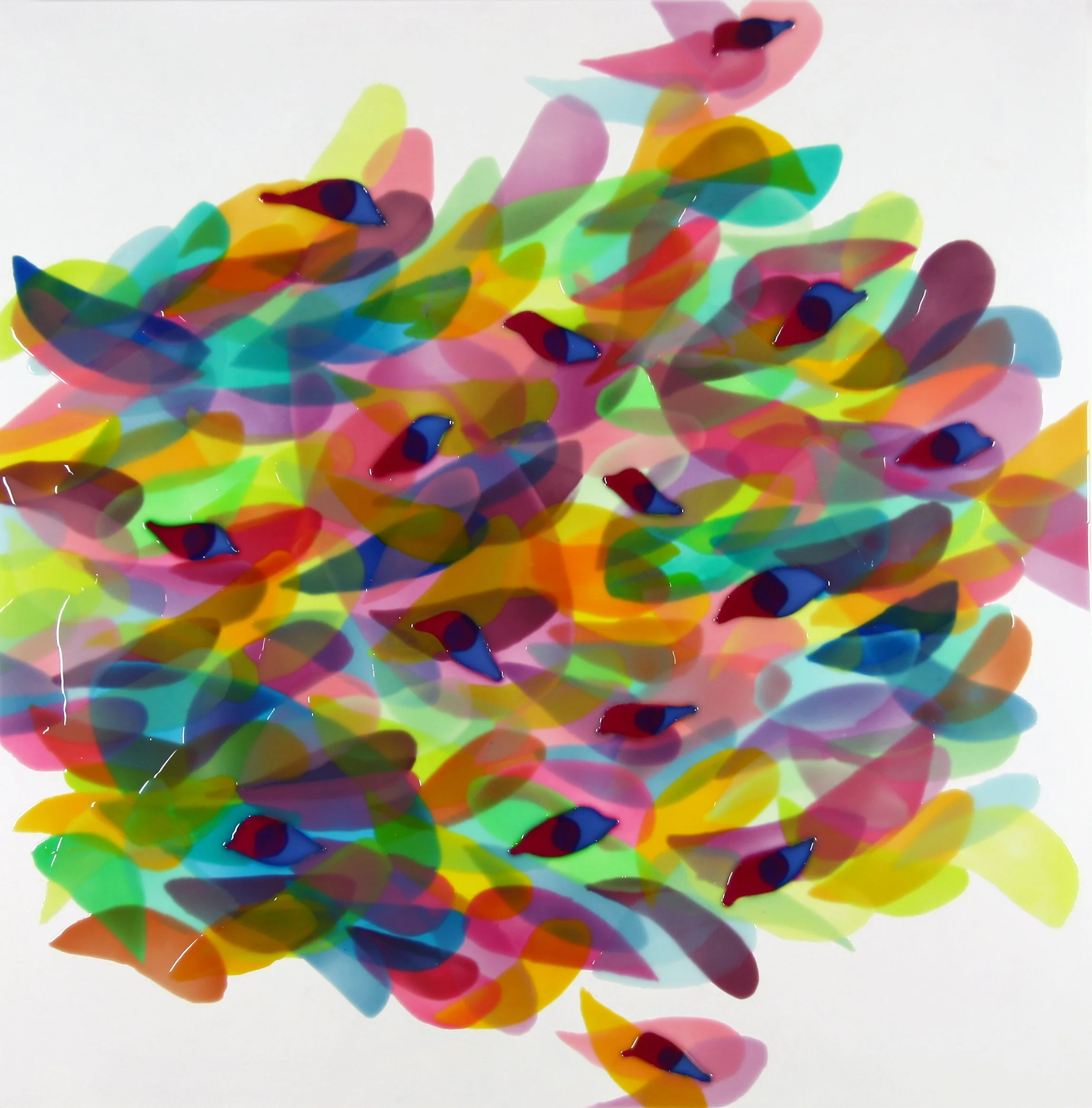LITTLE BIRD, Oil and epoxy resin, acrylic background on wood, 36 x 36 inches, 2026 | Available in Studio 
