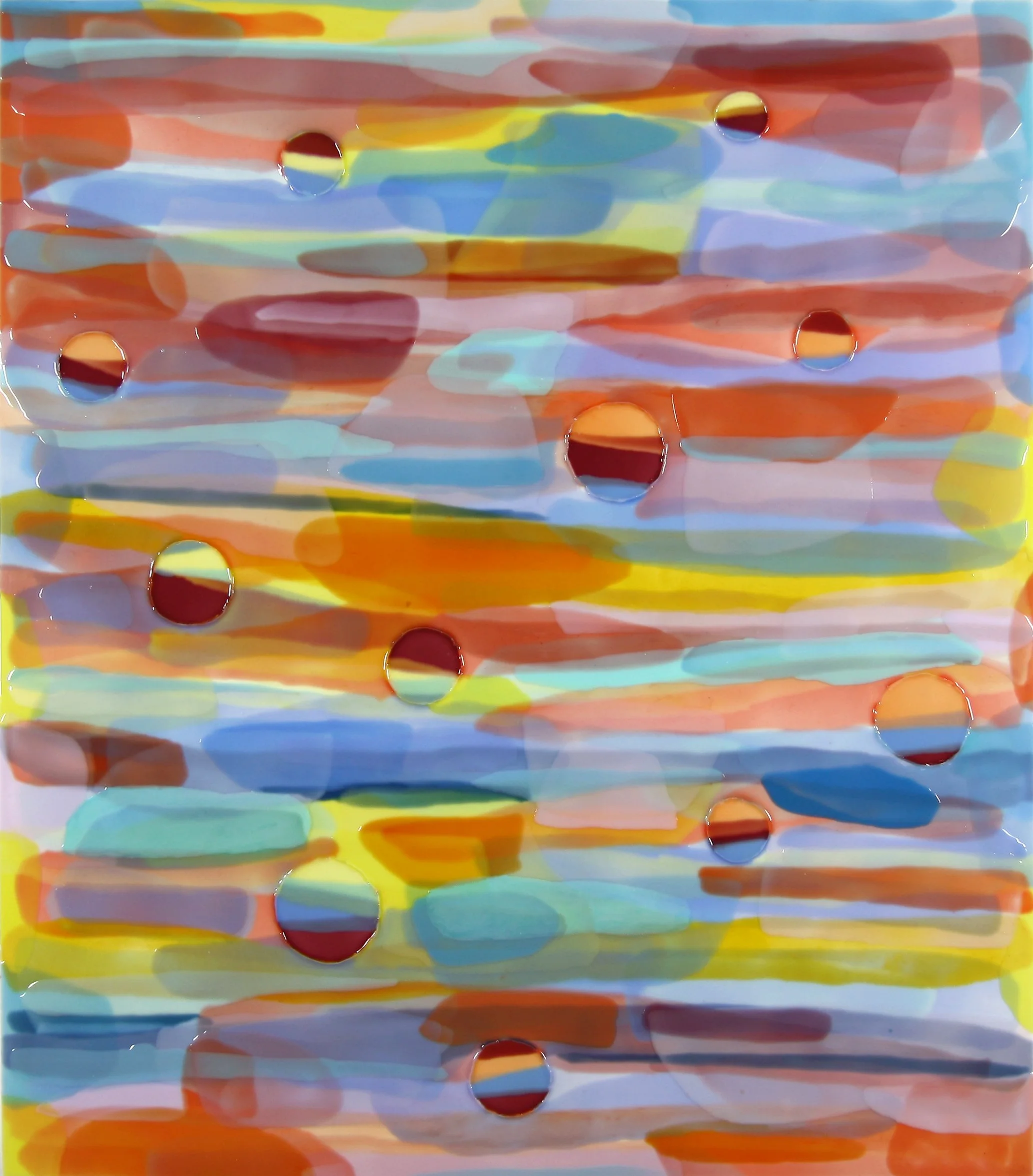 THE DISTANCE OF MANY SKIES 2, Oil and epoxy resin, acrylic background on wood, 40 x 35 inches, 2026 | Available in Studio 
