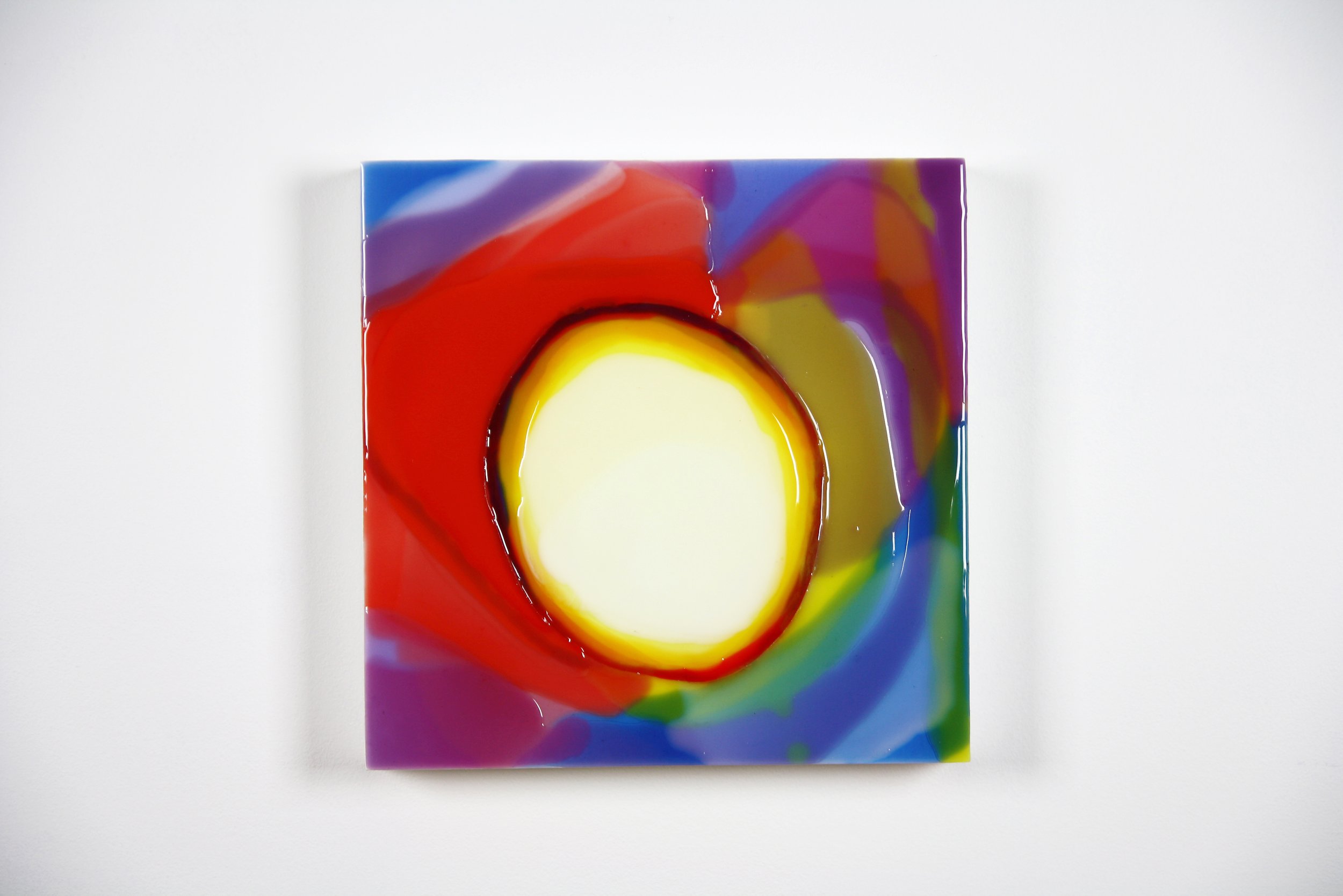 RADIANCE 3, Oil and epoxy resin, acrylic background on wood, 12 x 12 inches, 2025 