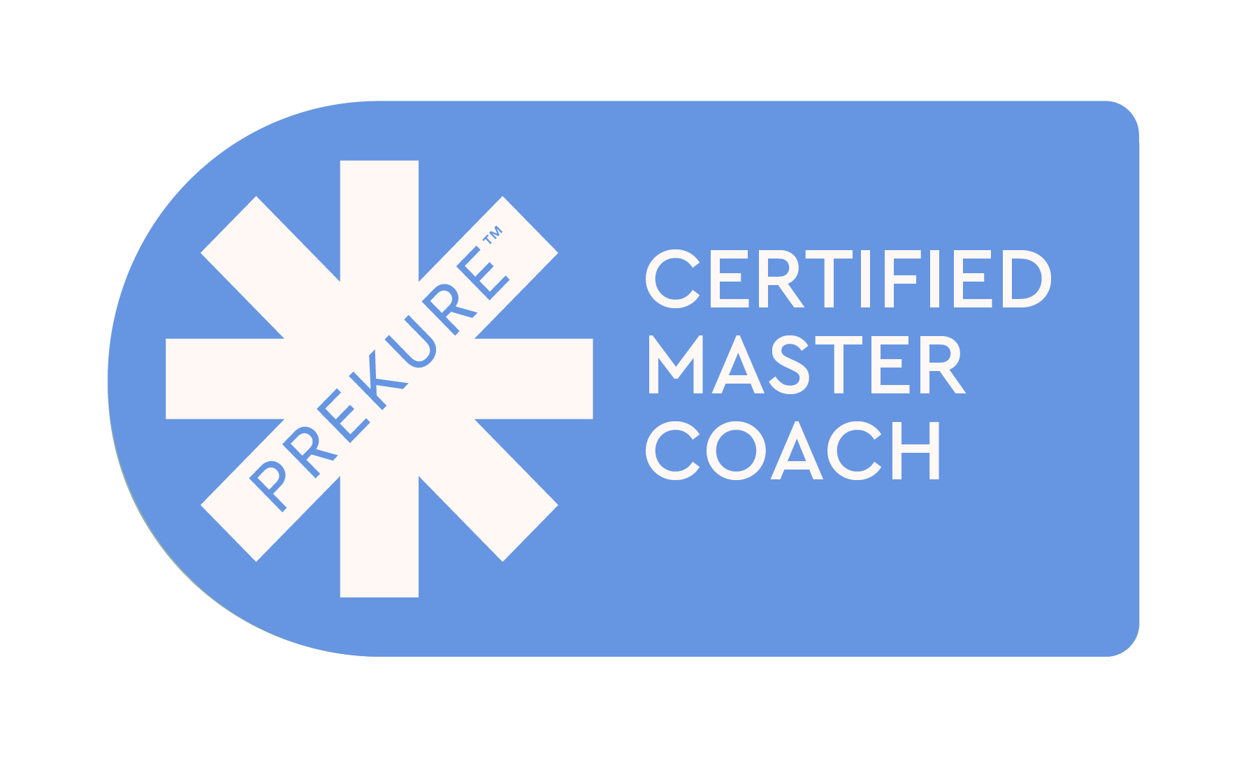 A certification badge with the Medical Star of Life symbol, reading 'Pre-Kure' and 'Certified Health Coach'.