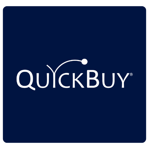 QuickBuy logo with stylized text and a dot connected by an arc.