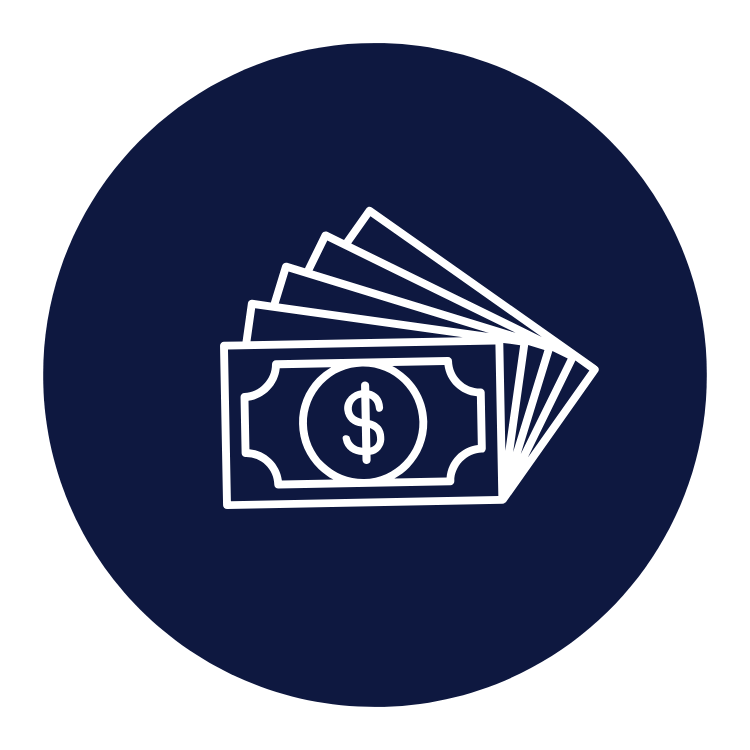 Icon of a hand pushing button with motion lines, illustrating fast and secure funding for approved invoices and reimbursements.