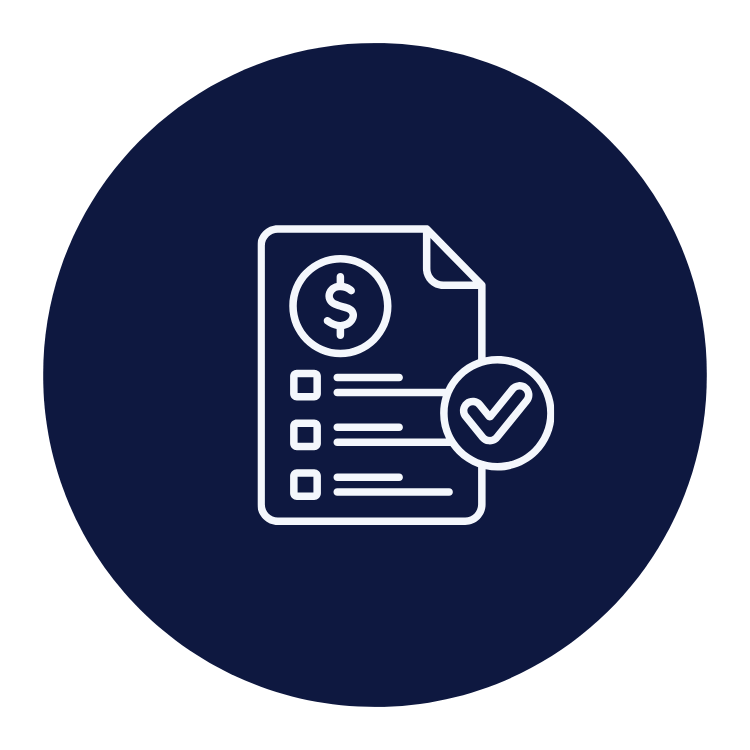 Icon of a document with an upload arrow, representing easy invoice and reimbursement submission through an online platform.