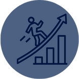 A person climbing an upward trending arrow representing growth or success.