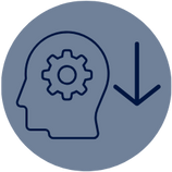 Profile of a human head with a gear inside, and a downward arrow