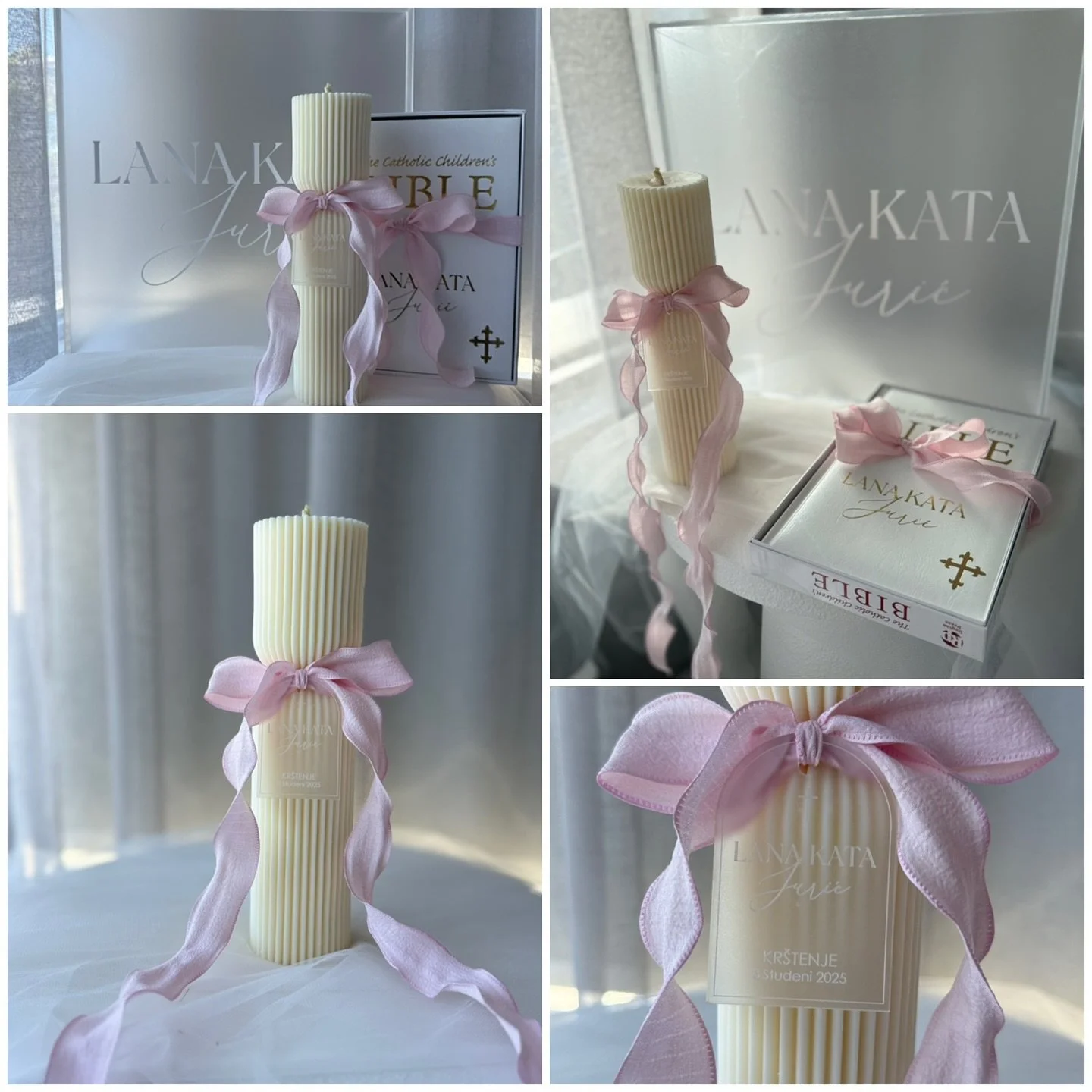 ✨ LANA&rsquo;s Baptism Collection ✨
A precious keepsake set designed to celebrate life&rsquo;s most sacred moment &mdash; baptism. 🤍
Featuring our signature Frosted Acrylic Box, elegant Hourglass Candle, and a beautifully Personalised Bible 🤍