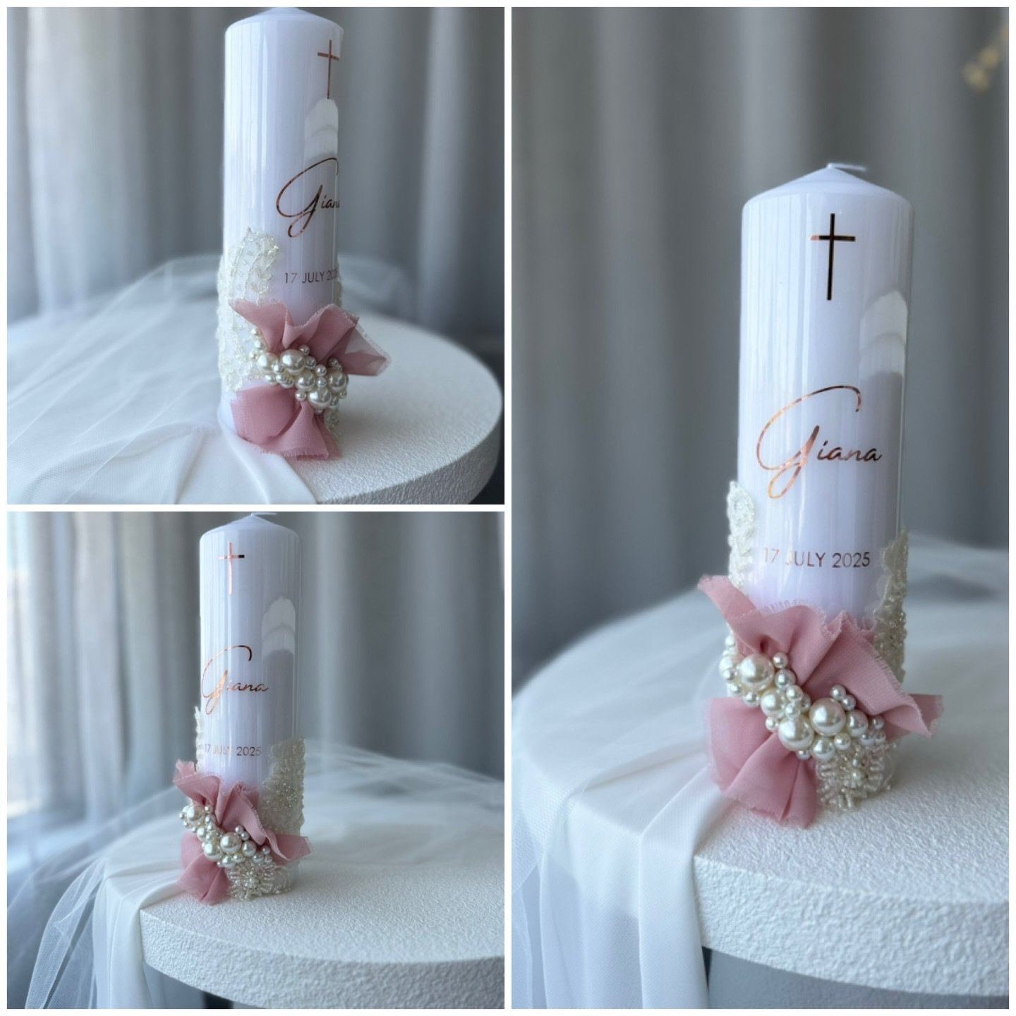 Giana 🤍
Handcrafted Pearl &amp; Chiffon Baptism Candle 🕯️
SWIPE 👉 to see the delicate detailing ✨