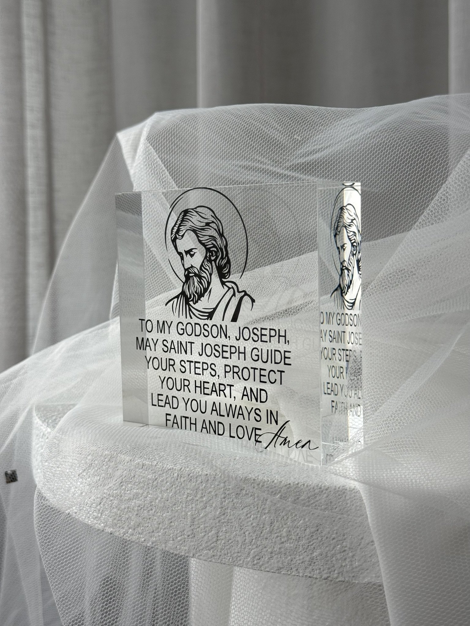 Custom saint block personalised baptism gift Australia