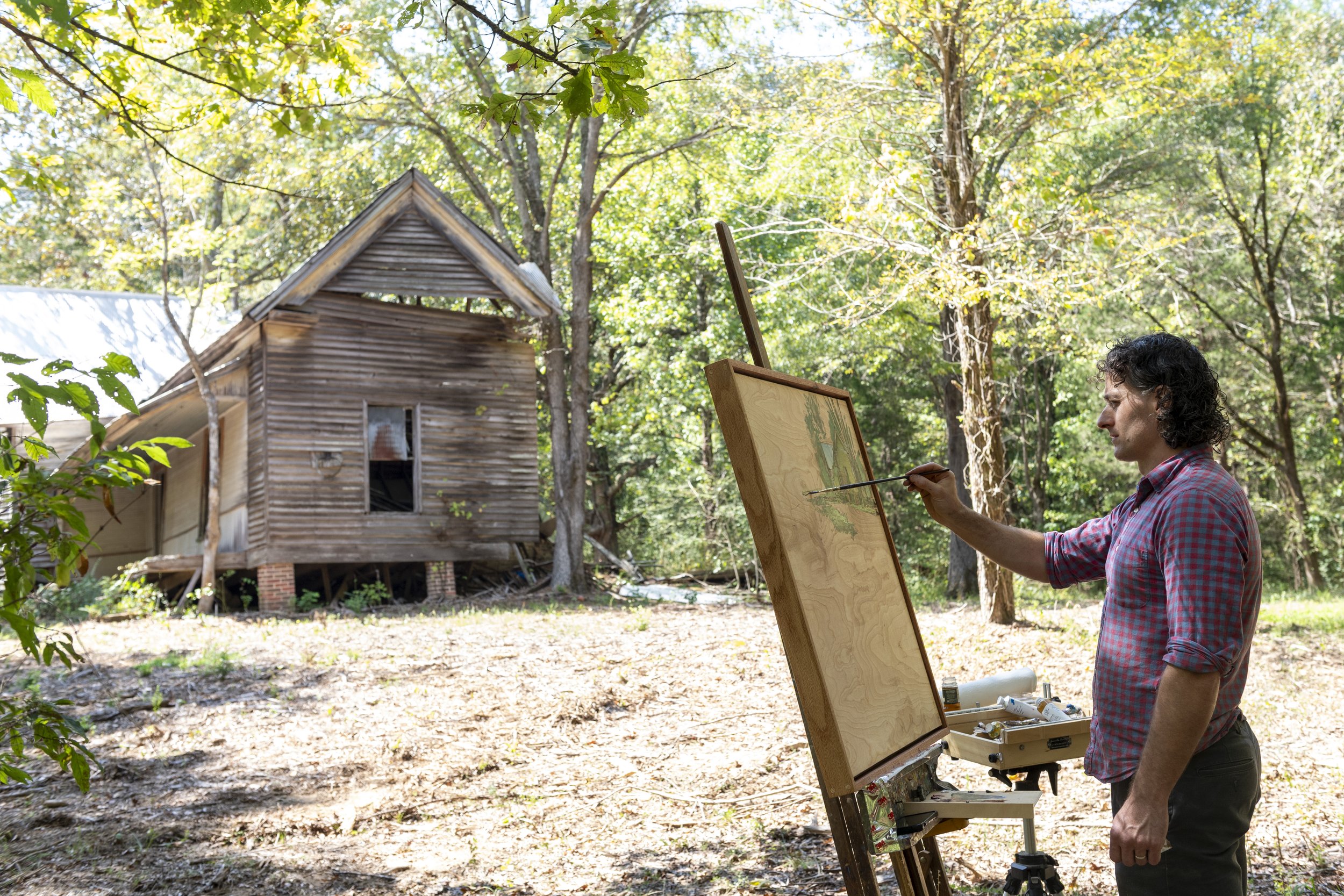  Nine Mississippi artists participate in Plein Air Painting Competition at Greenfield Farm on Sept. 17, 2023. Charlie Buckley, an Oxford painter whose work has been recognized by the Mississippi Institute of Arts and Letter. Photo by Srijita Chattopa