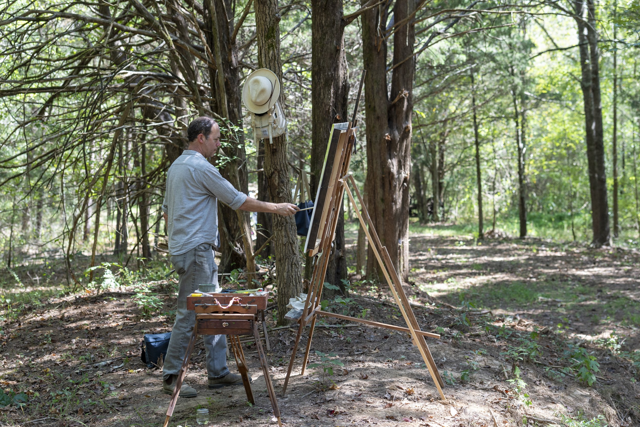  Nine Mississippi artists participate in Plein Air Painting Competition at Greenfield Farm on Sept. 17, 2023. Jared Spears, a Taylor-based painter, sculptor, designer and musician. Photo by Srijita Chattopadhyay/ Ole Miss Digital Imaging  