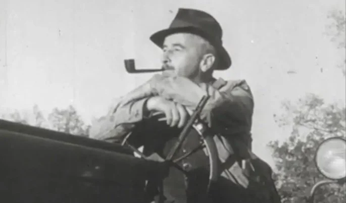 Faulkner on a tractor