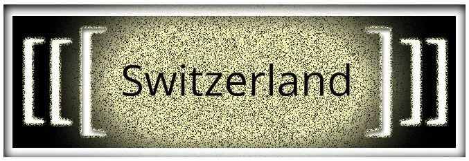 Close-up of a graphic with the word 'Switzerland' in the center, surrounded by brackets and a textured background.
