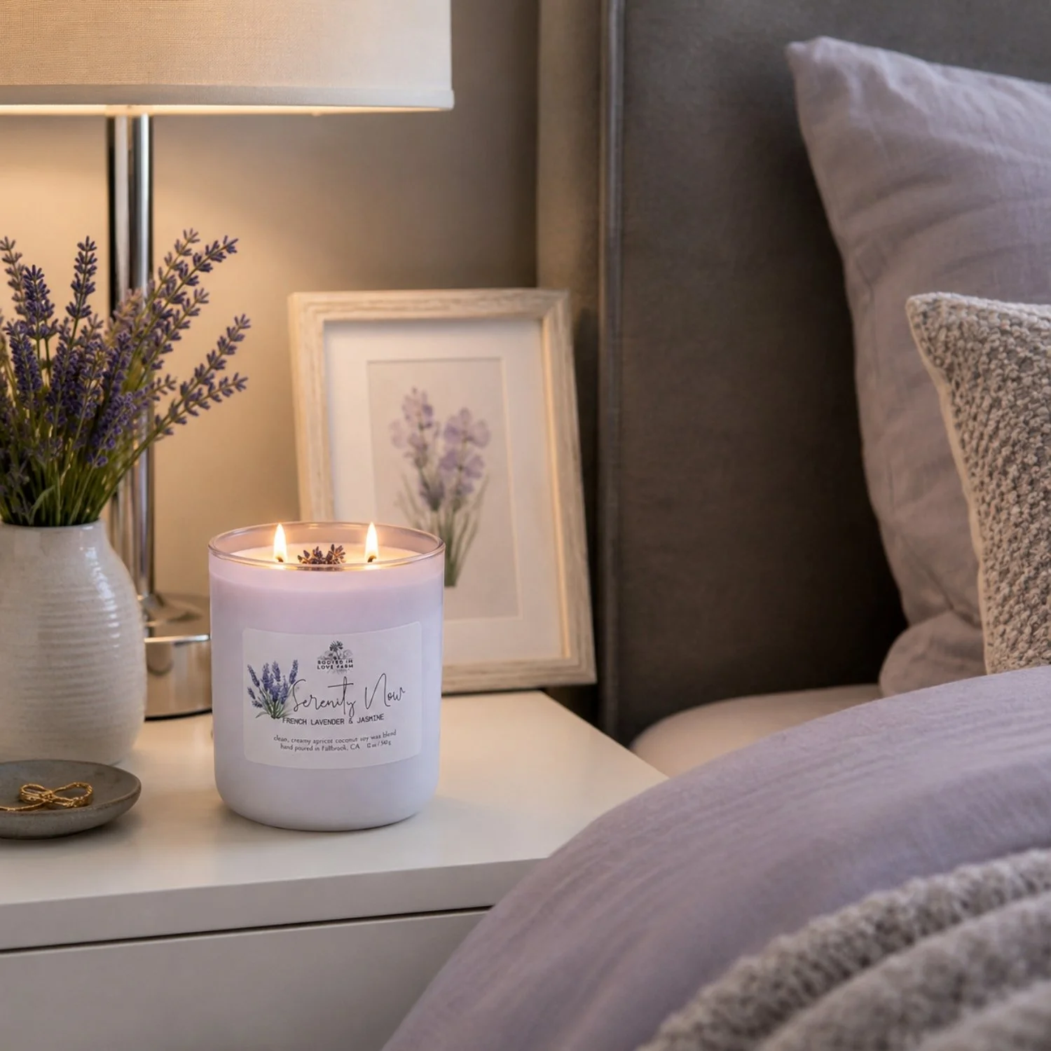 Serenity Now 12 oz candle with serene bedroom background.jpg