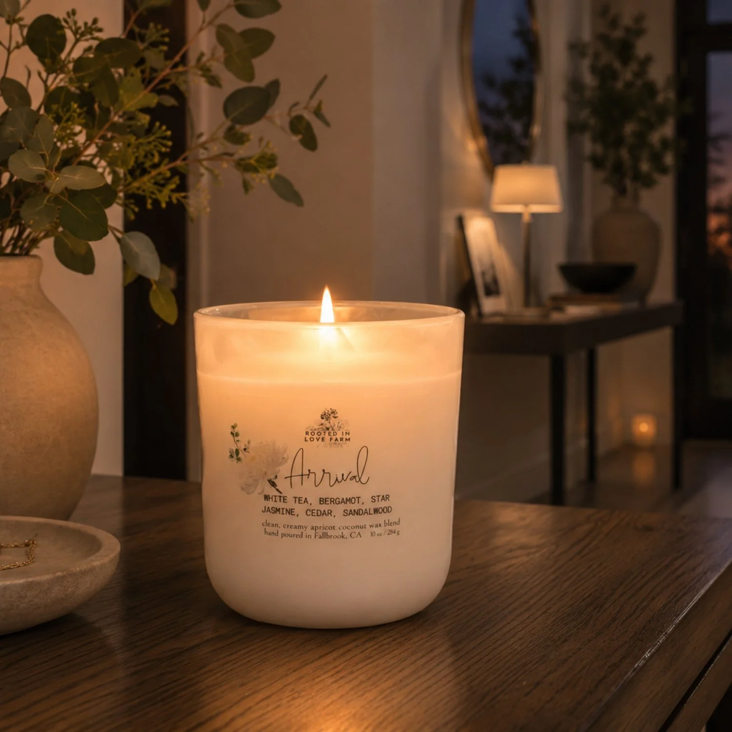 Arrival 10 oz lit in foyer at sunset.jpg