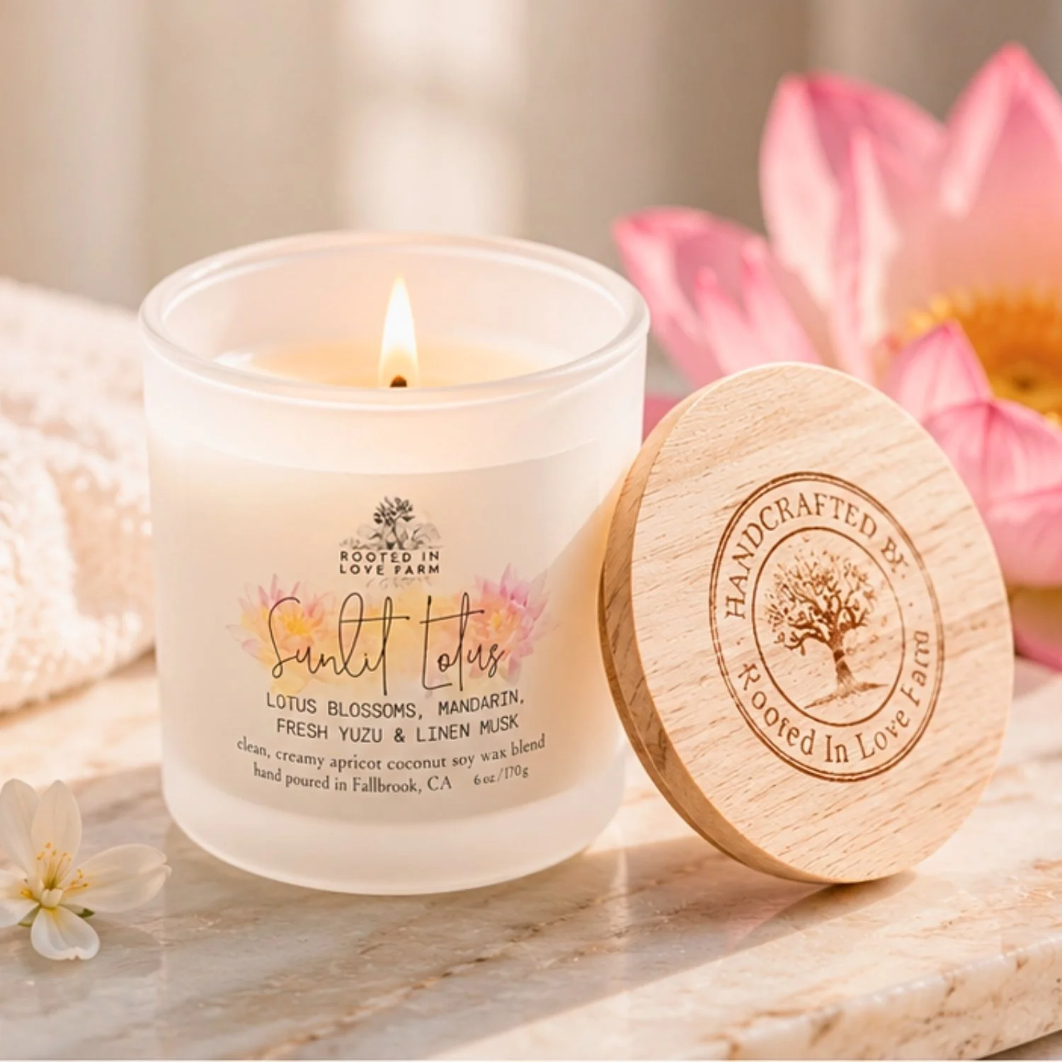 Sunlit Lotus 6 oz front lit with lid off.jpg