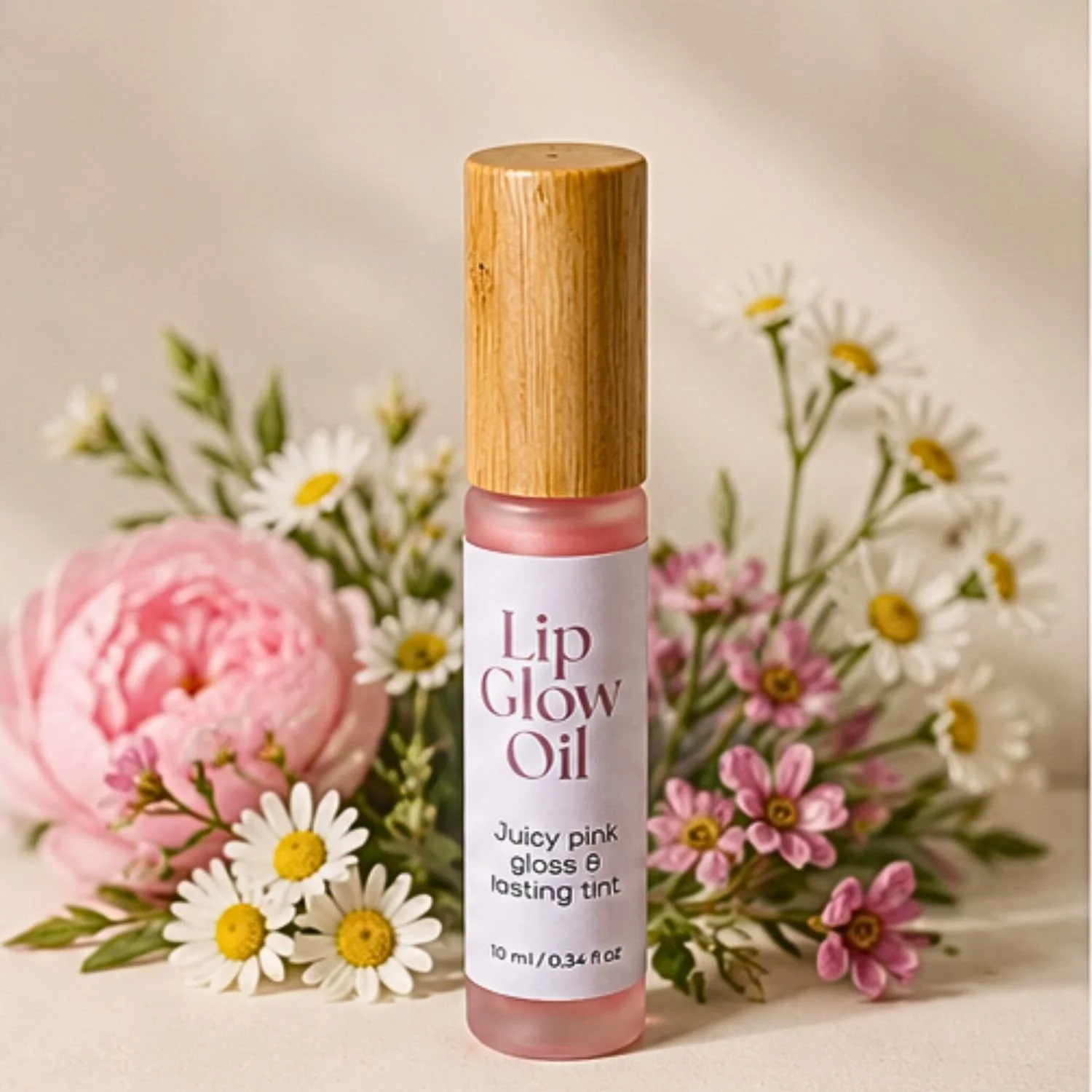 Lip Glow Oil front view with flowers behind.jpg