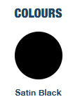 Black circle labeled Satin Black under the heading COLOURS