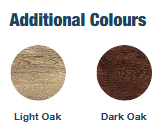 Two wood color samples labeled 'Additional Colours': Light Oak and Dark Oak.