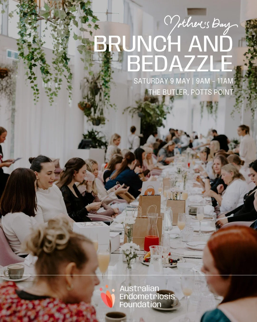 Join the Australian Endometriosis Foundation for a morning of brunch and bedazzling ✨

All bedazzling materials are provided, including claw clips and hairbrushes, while you enjoy pastries, fresh fruit, coffee, tea, and other delicious treats by @the