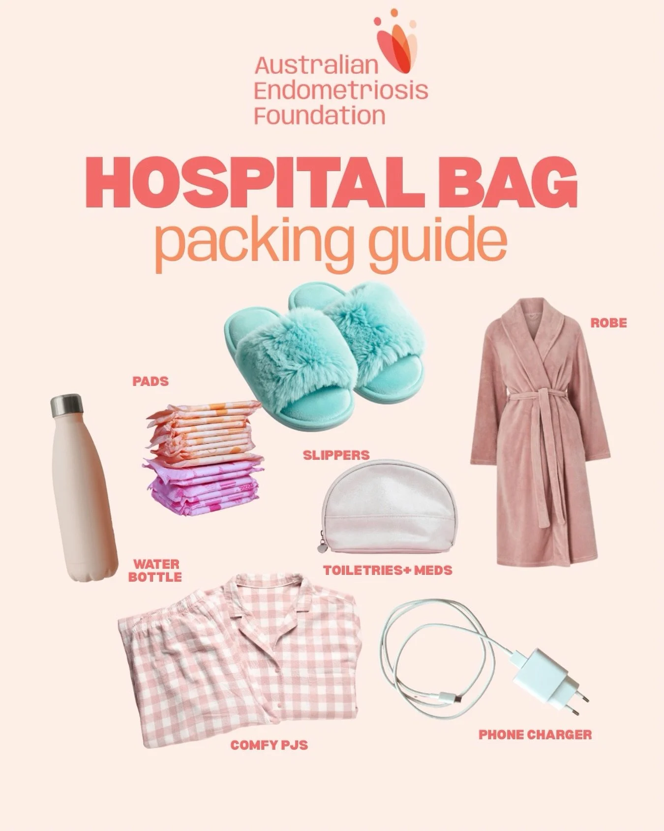 What else would you add to this list? 🤍

Packing your bag for an upcoming stay or surgery can be overwhelming.

This list helps you to start packing your bag, make sure to pack lots of comfy clothes and PJs ideally that button down. 

#AEF #AusEndoF