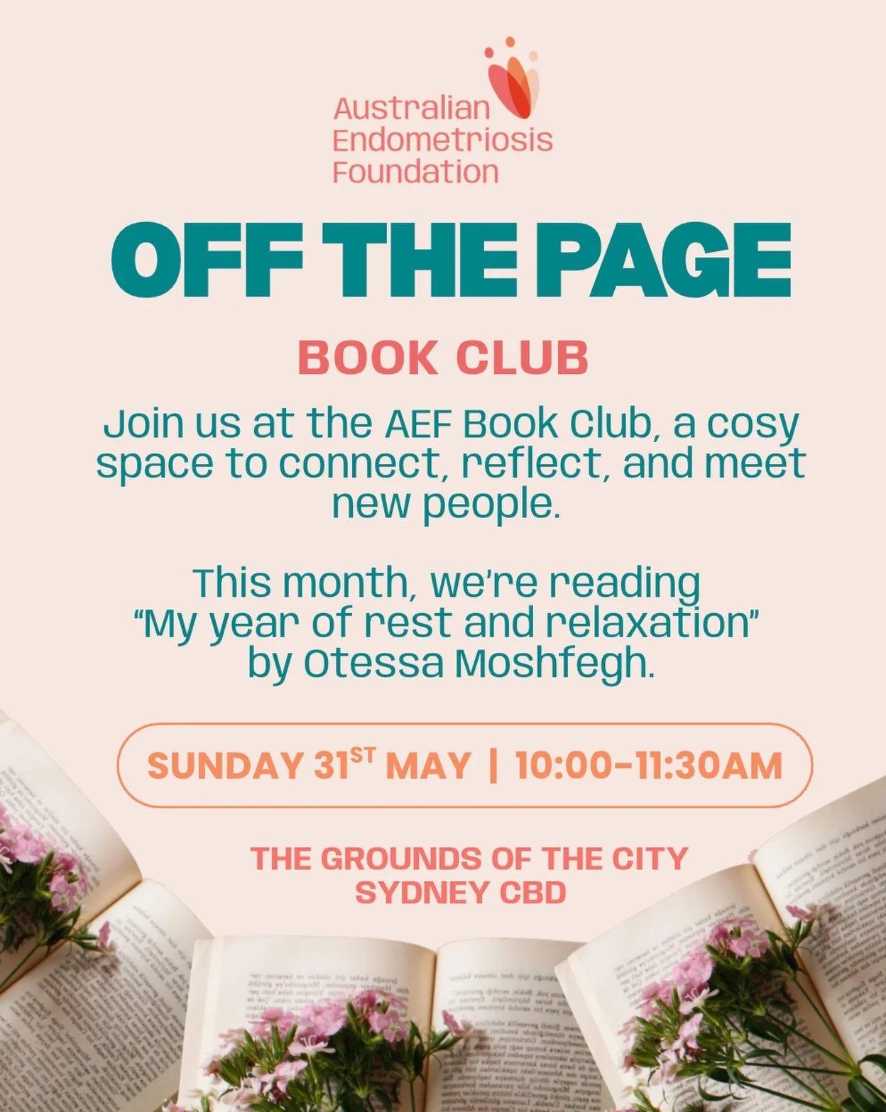Mark your calendars 📖✨

Join us at book club! This month we&rsquo;ll be reading my year of rest and relaxation by Otessa Moshfegh🤍

🗓 Sunday 31st May
⏰ 10:00 &ndash; 11:30am
📍 The Grounds of the City, Sydney CBD

We&rsquo;d love to have you there