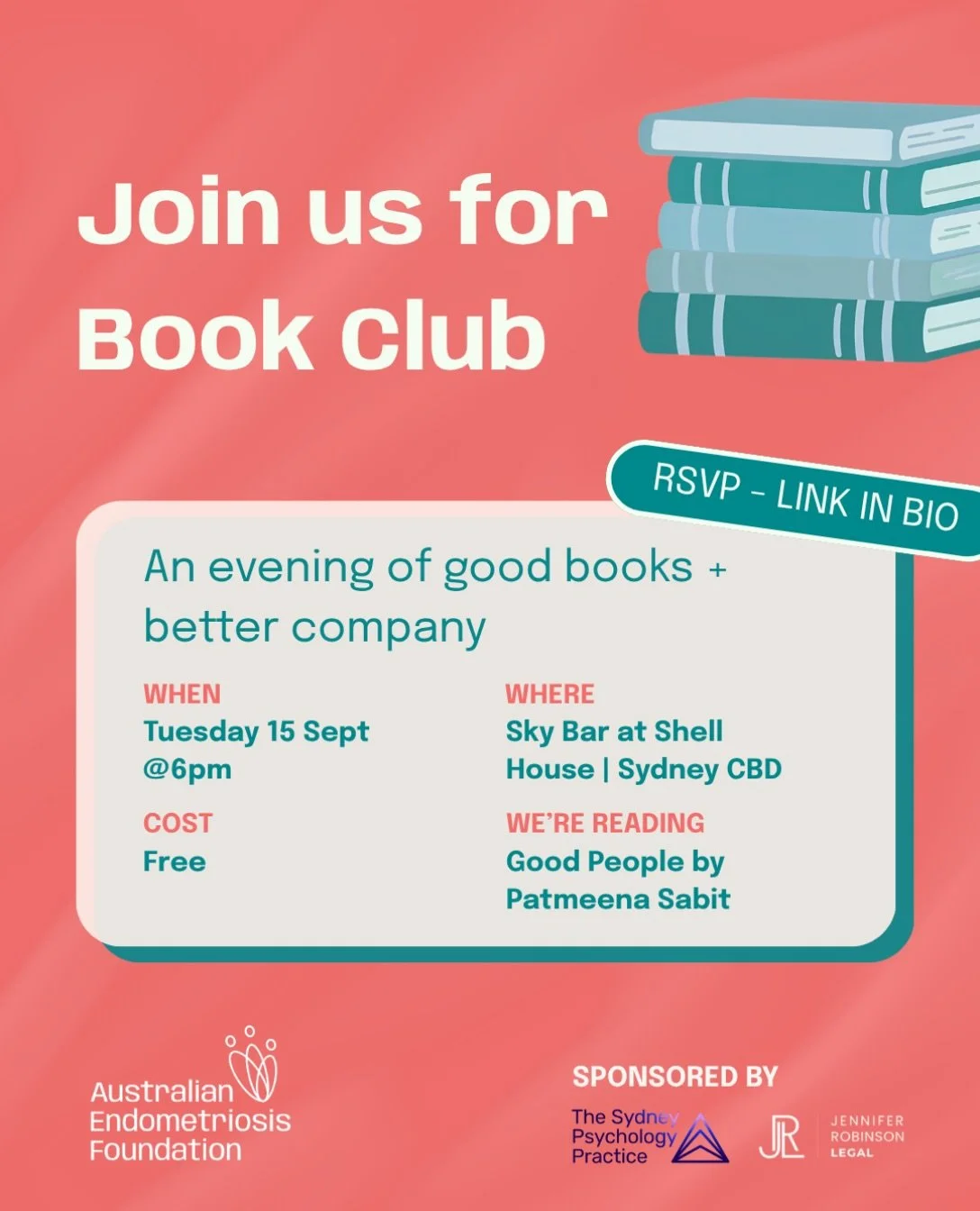 📚Sydney - September Book Club 📚 

Join us for our September AEF Book Club 💛

This month we&rsquo;re reading Good People by Patmeena Sabit, with the evening led by our member volunteers, Gemma and Sam.

Come along for a drink on us, a chat about th