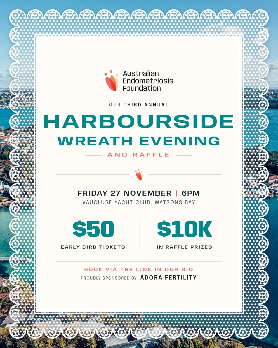 Our third annual Harbourside Wreath Evening and Raffle is back 🌿

Join us at Vaucluse Yacht Club on Friday 27 November from 6pm for a festive evening by the water. Make your own everlasting wreath with dried flowers in a guided workshop, enjoy food 