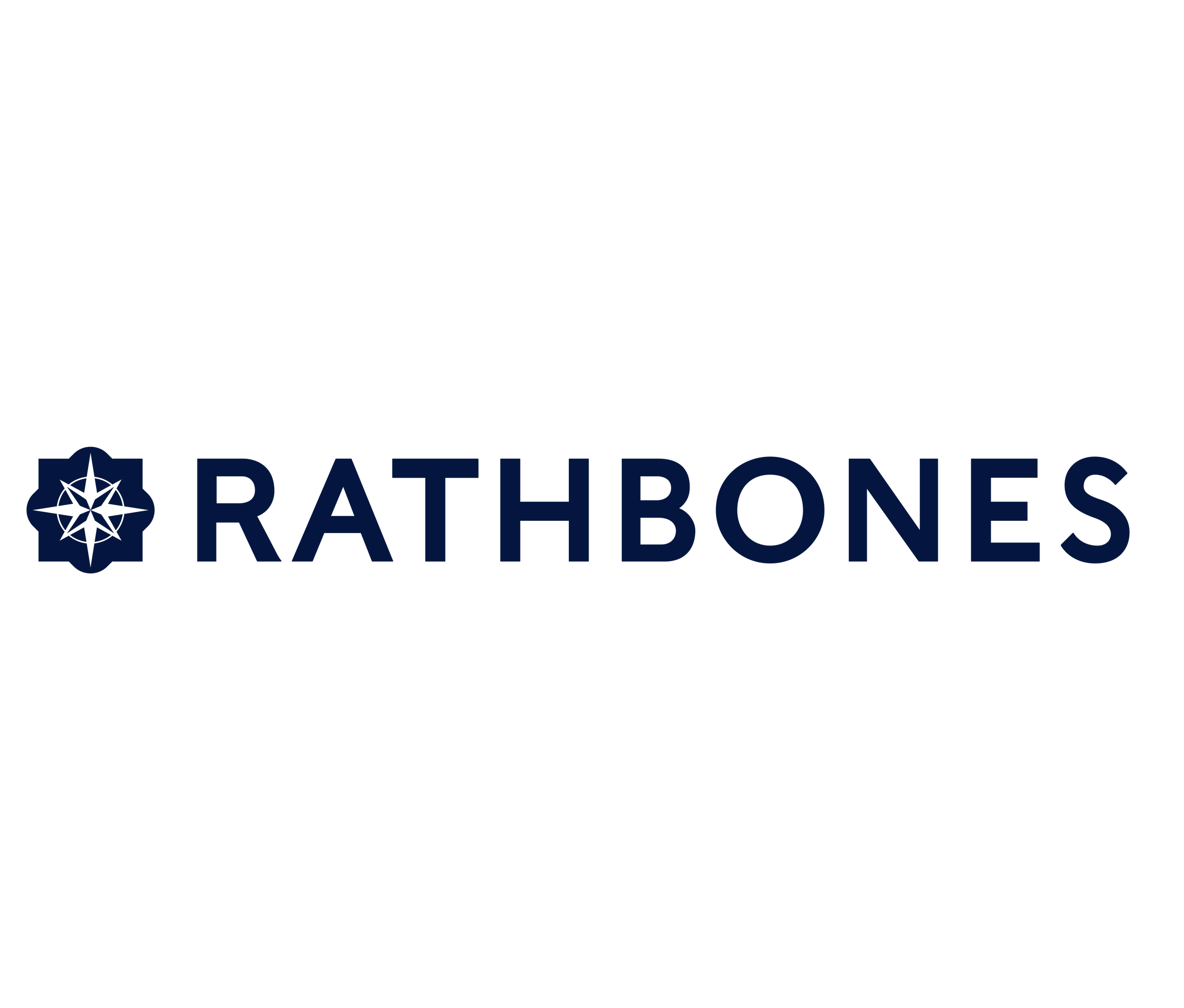 Logo with a stylized compass rose and the text in dark blue.