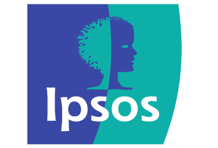 Logo with a stylized profile of a woman's face and hairstyle in teal and blue colors.